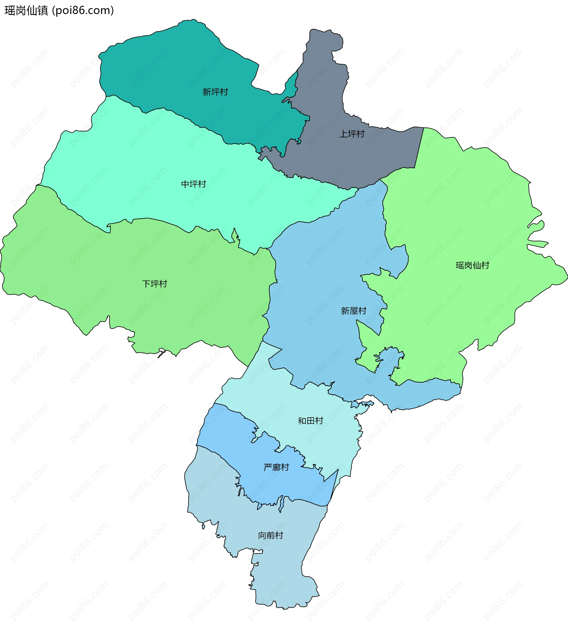 瑶岗仙镇边界地图(五级行政区划)