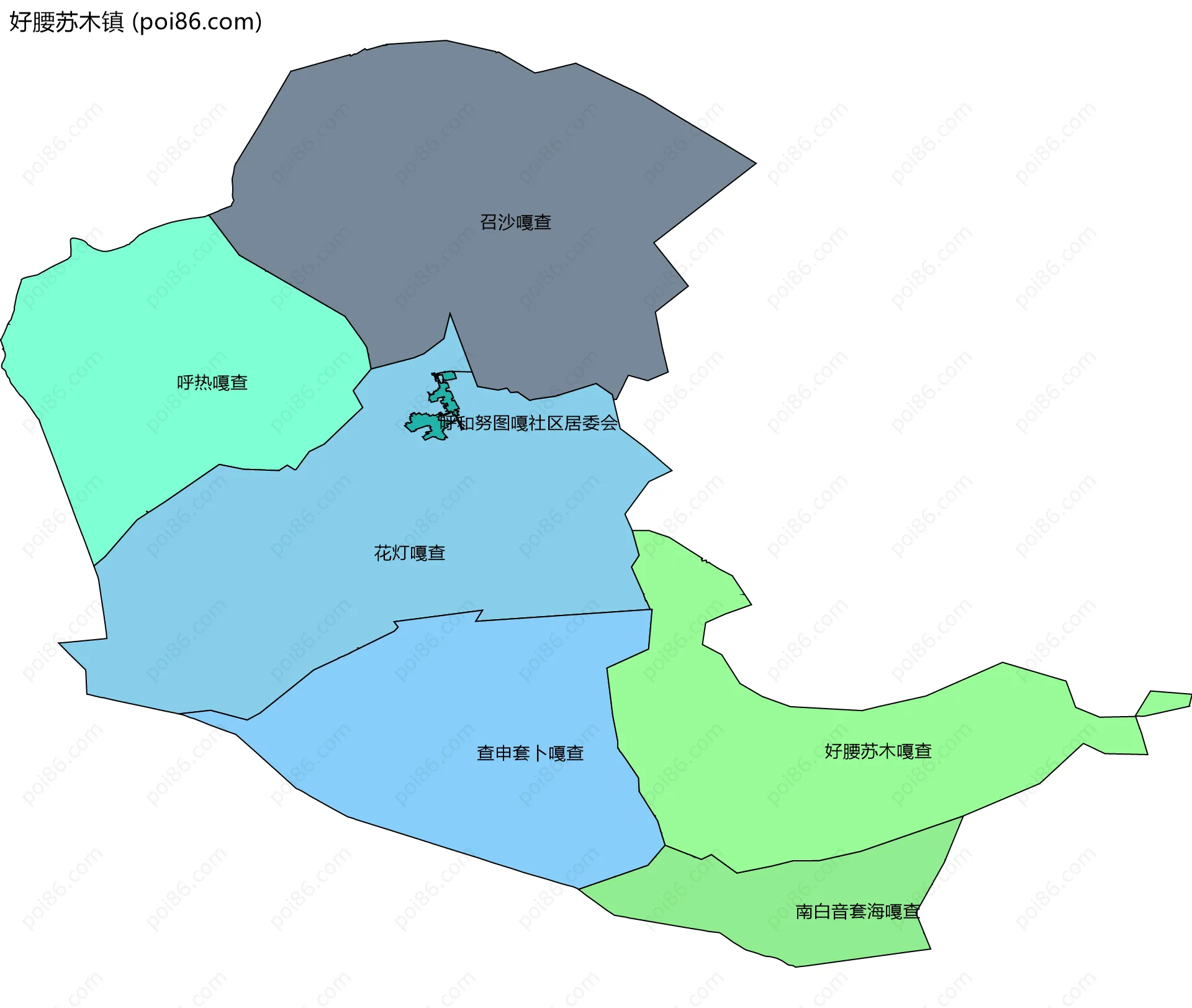好腰苏木镇边界地图(五级行政区划)