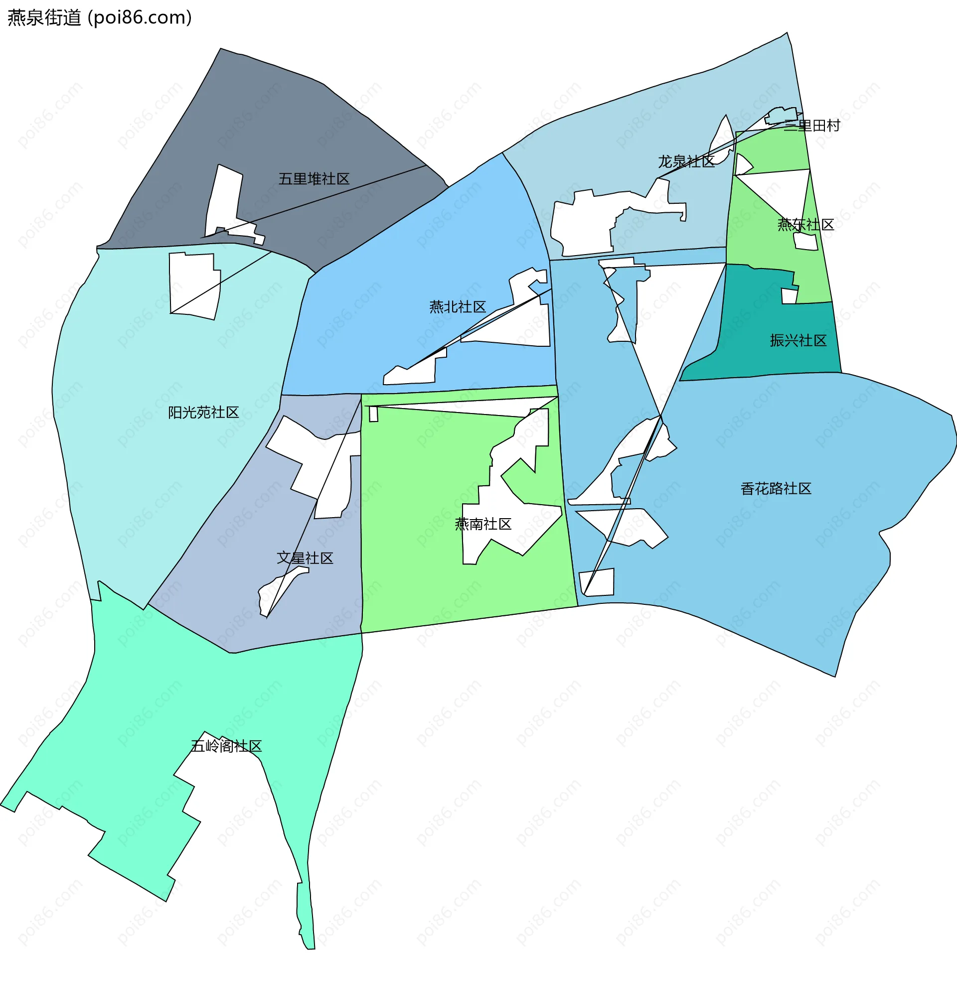 燕泉街道边界地图(五级行政区划)