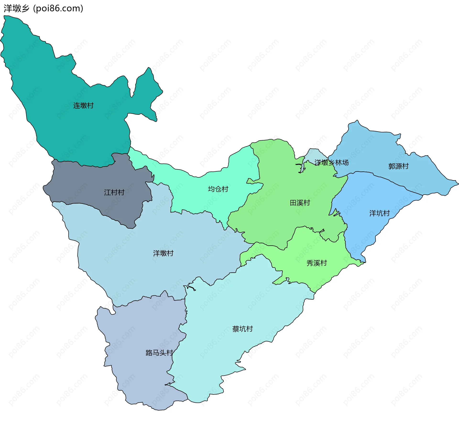 洋墩乡边界地图(五级行政区划)