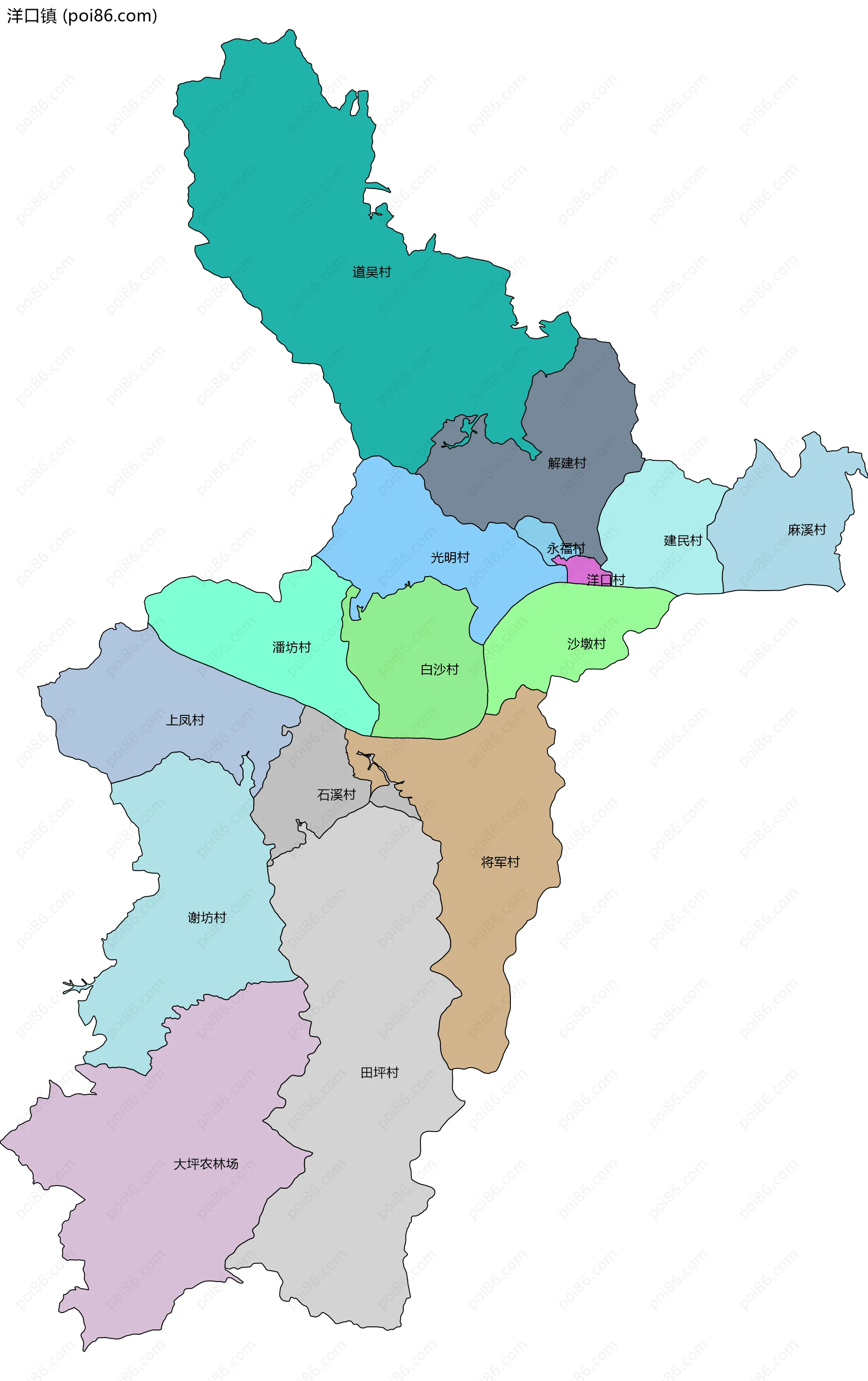 洋口镇边界地图(五级行政区划)