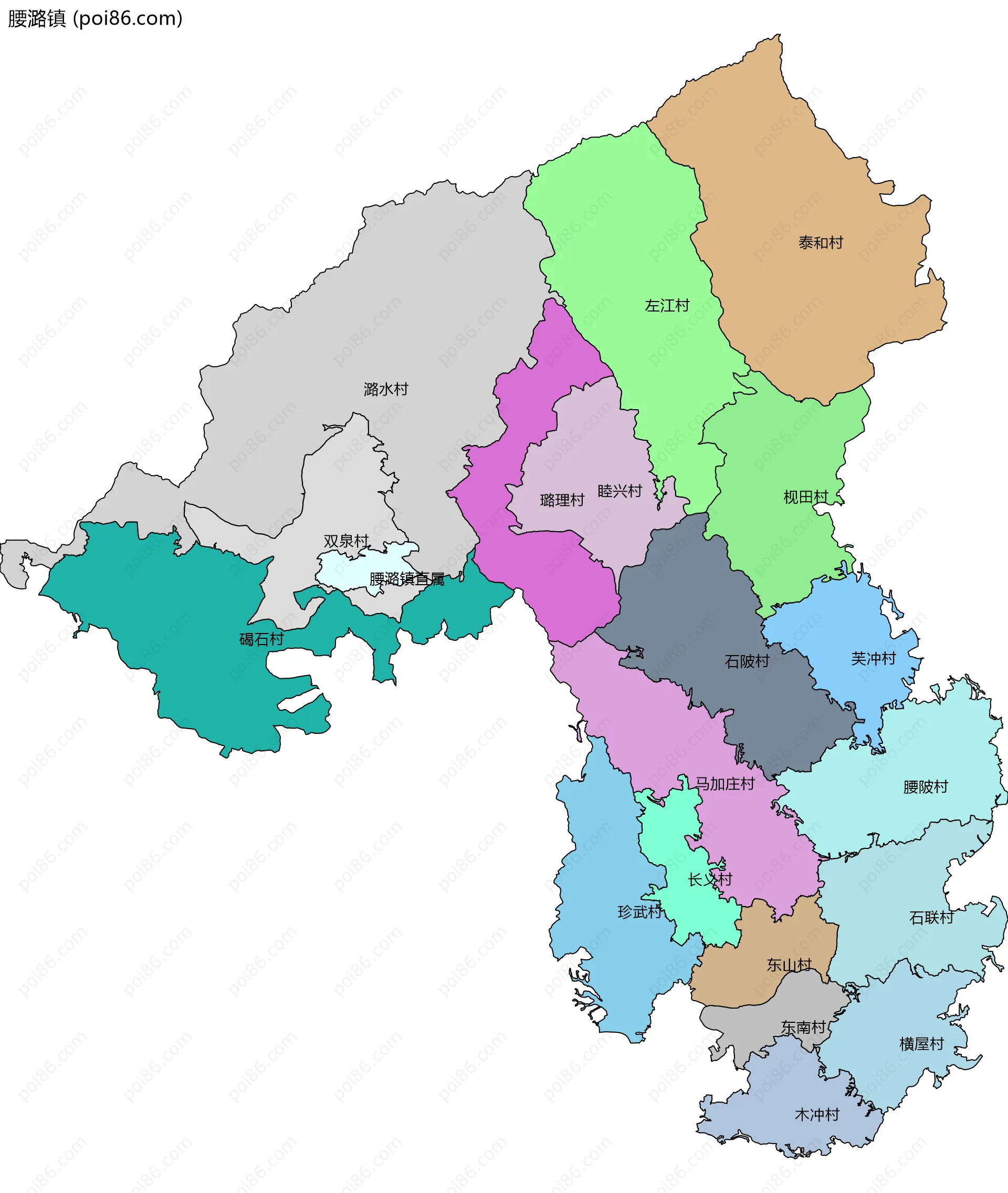 腰潞镇边界地图(五级行政区划)