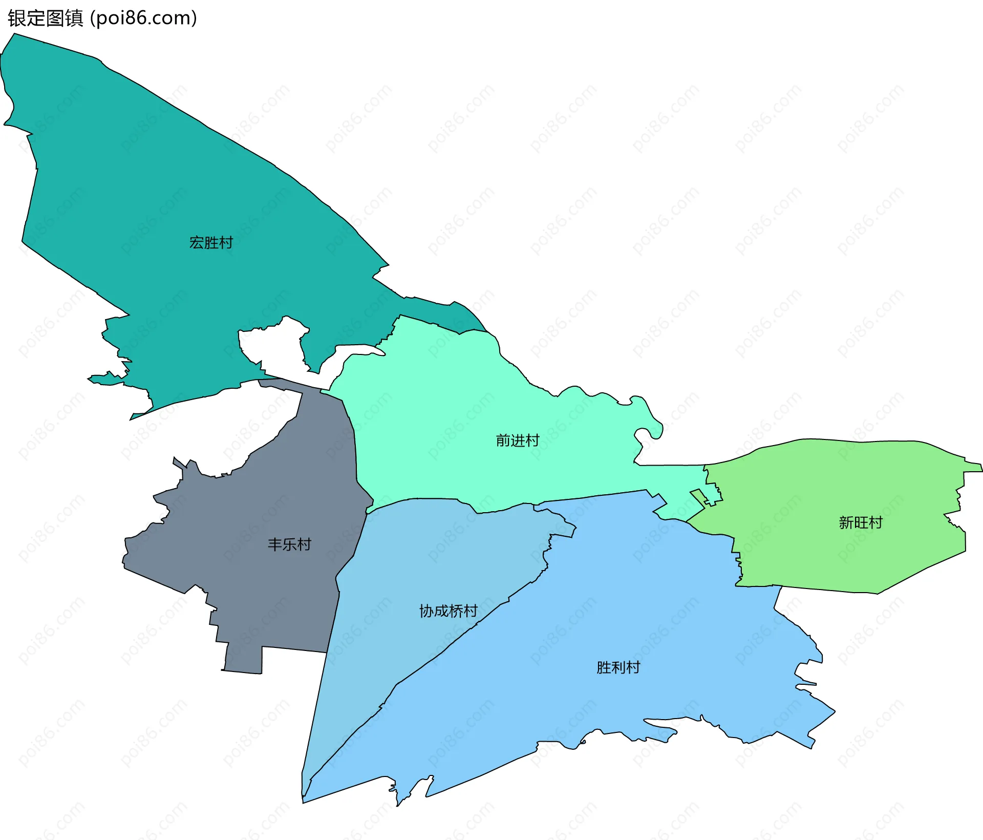 银定图镇边界地图(五级行政区划)