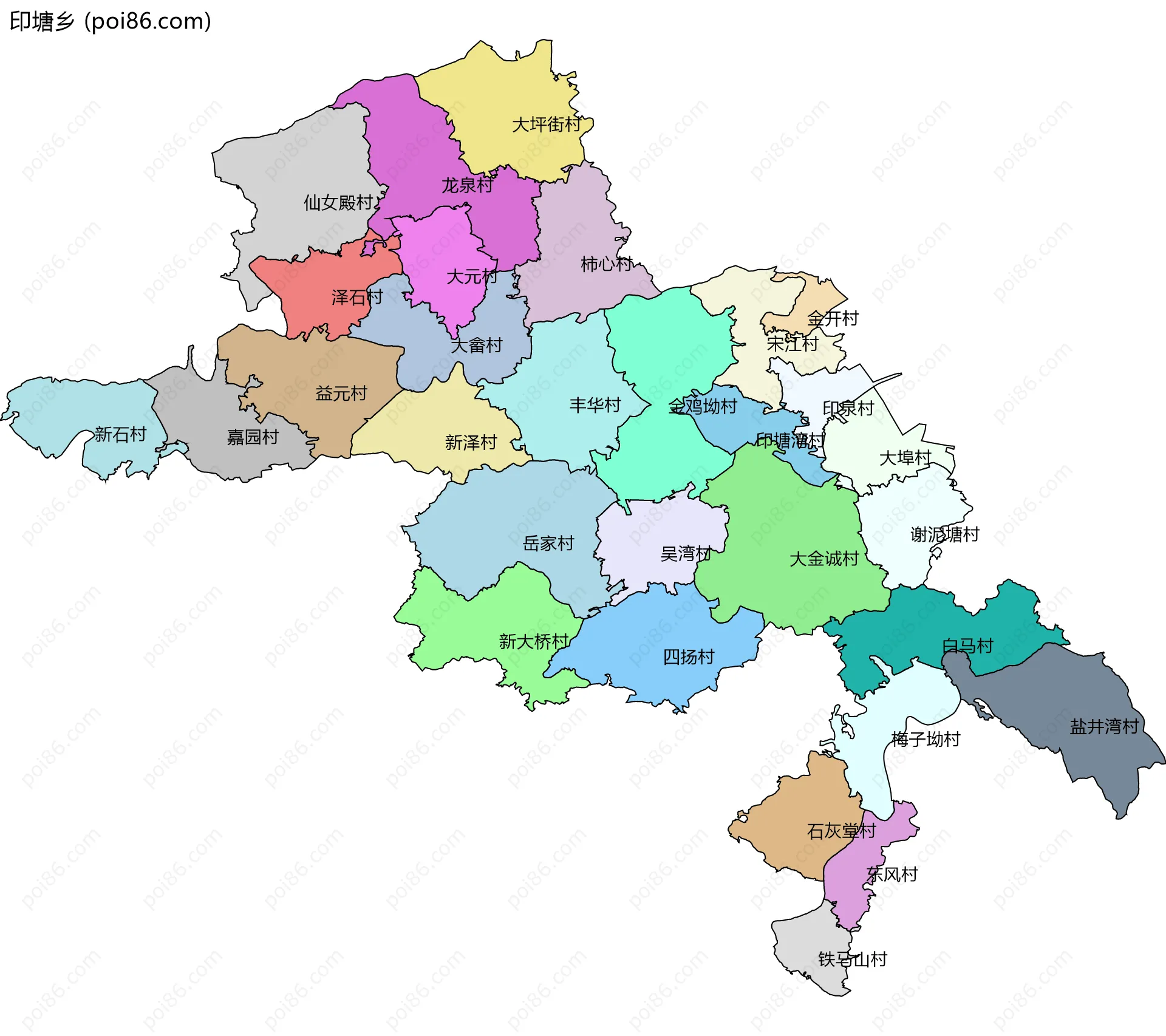 印塘乡边界地图(五级行政区划)