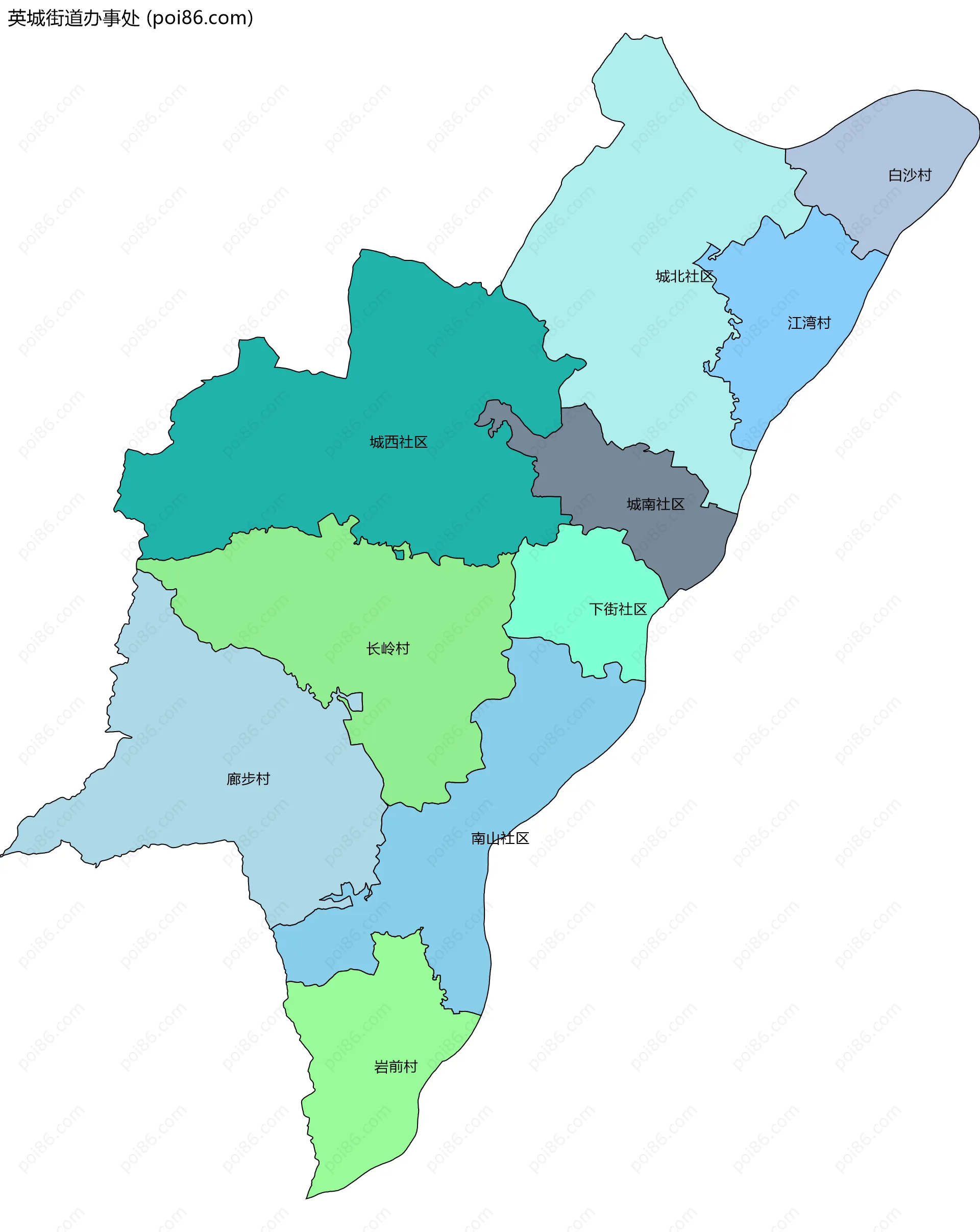 英城街道办事处边界地图(五级行政区划)