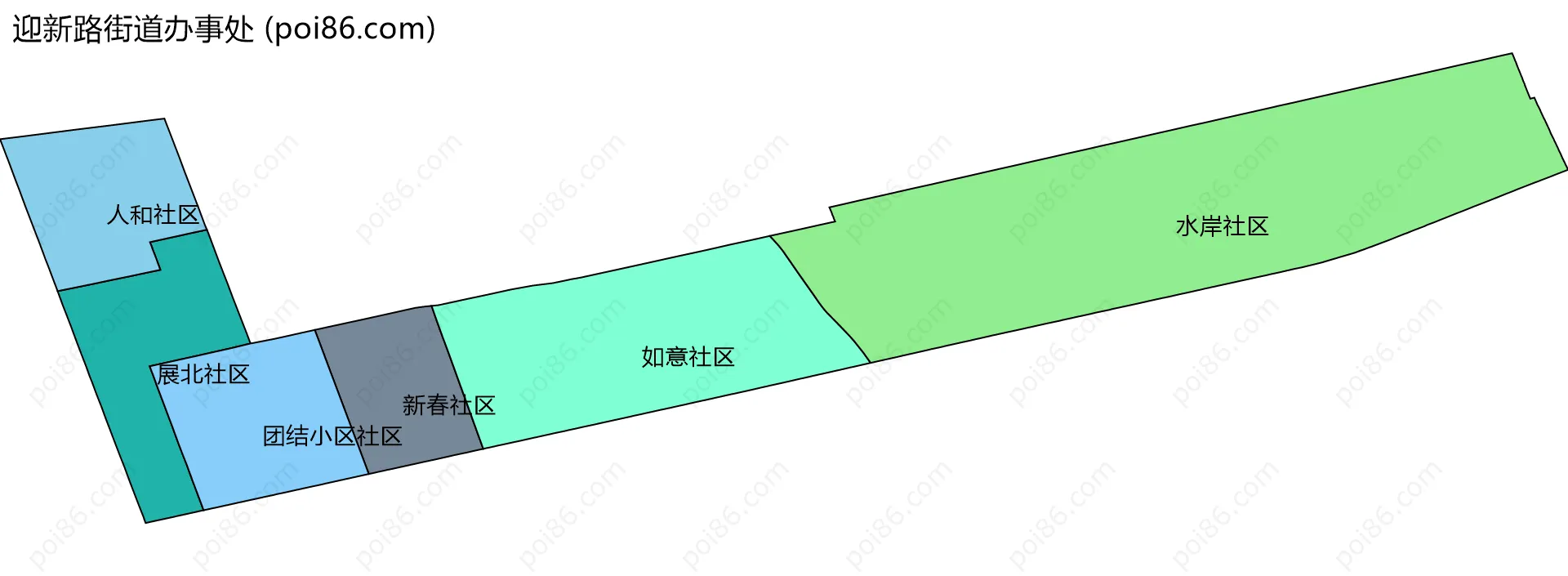 迎新路街道办事处边界地图(五级行政区划)