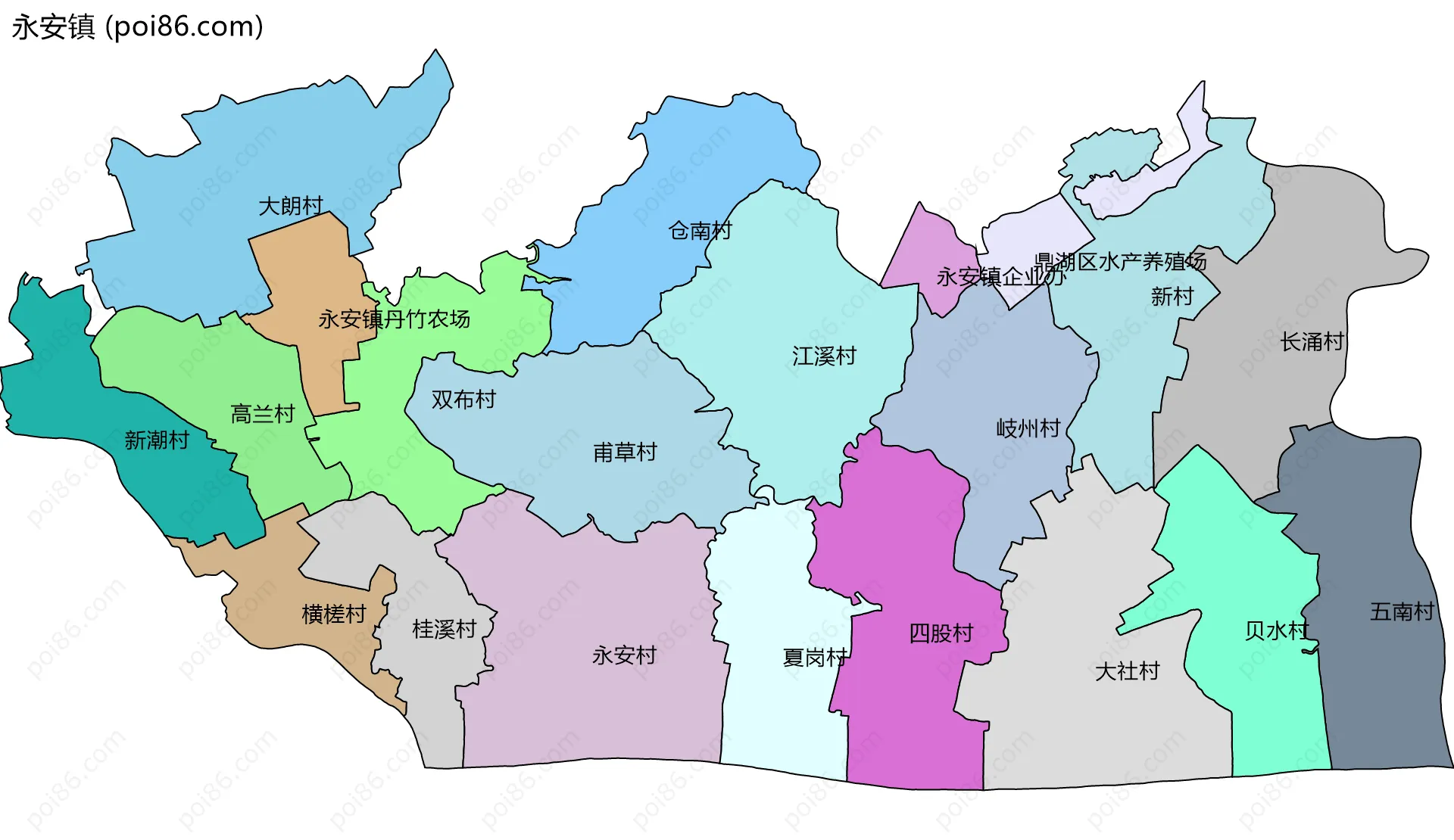 永安镇边界地图(五级行政区划)