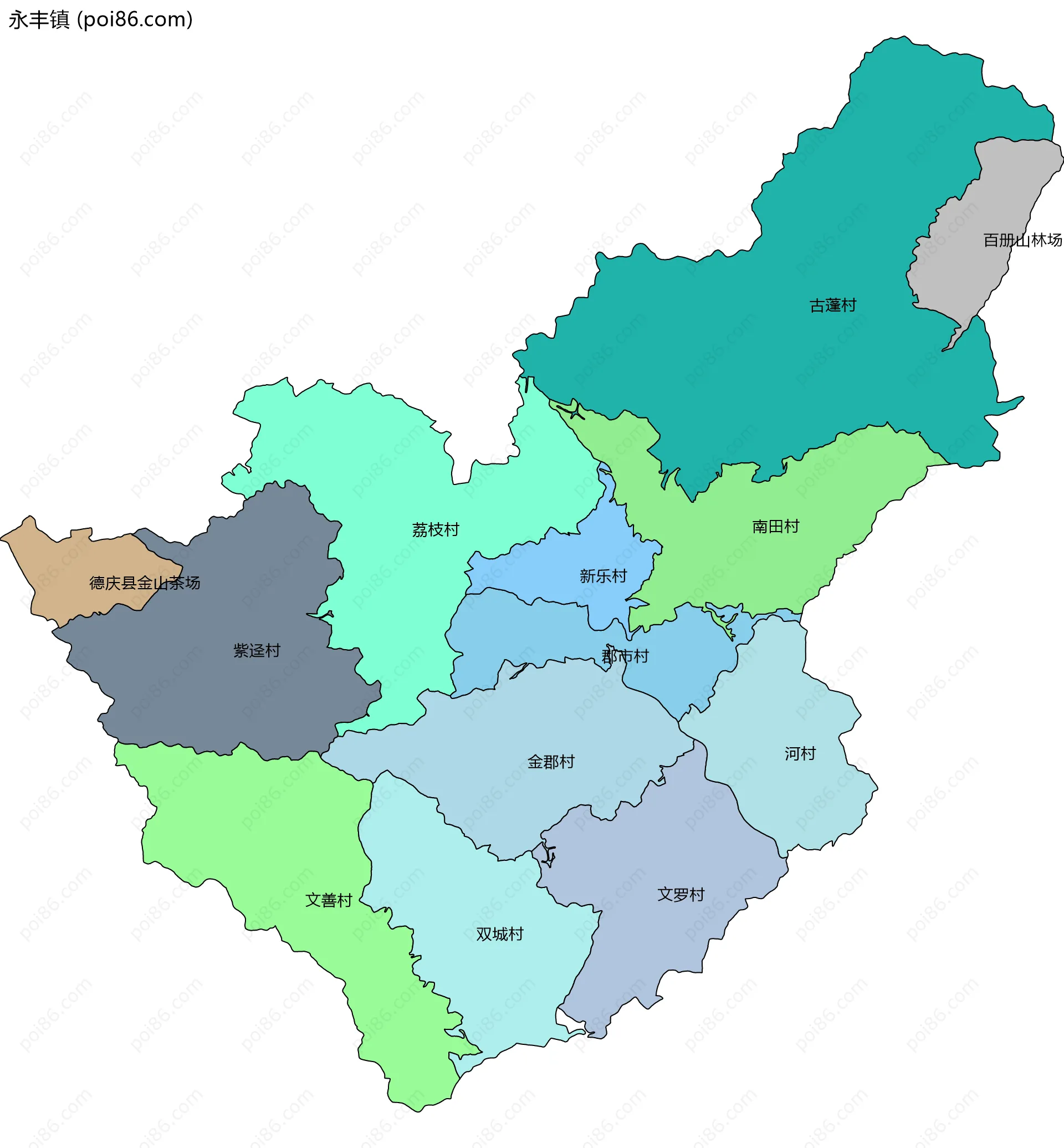 永丰镇边界地图(五级行政区划)