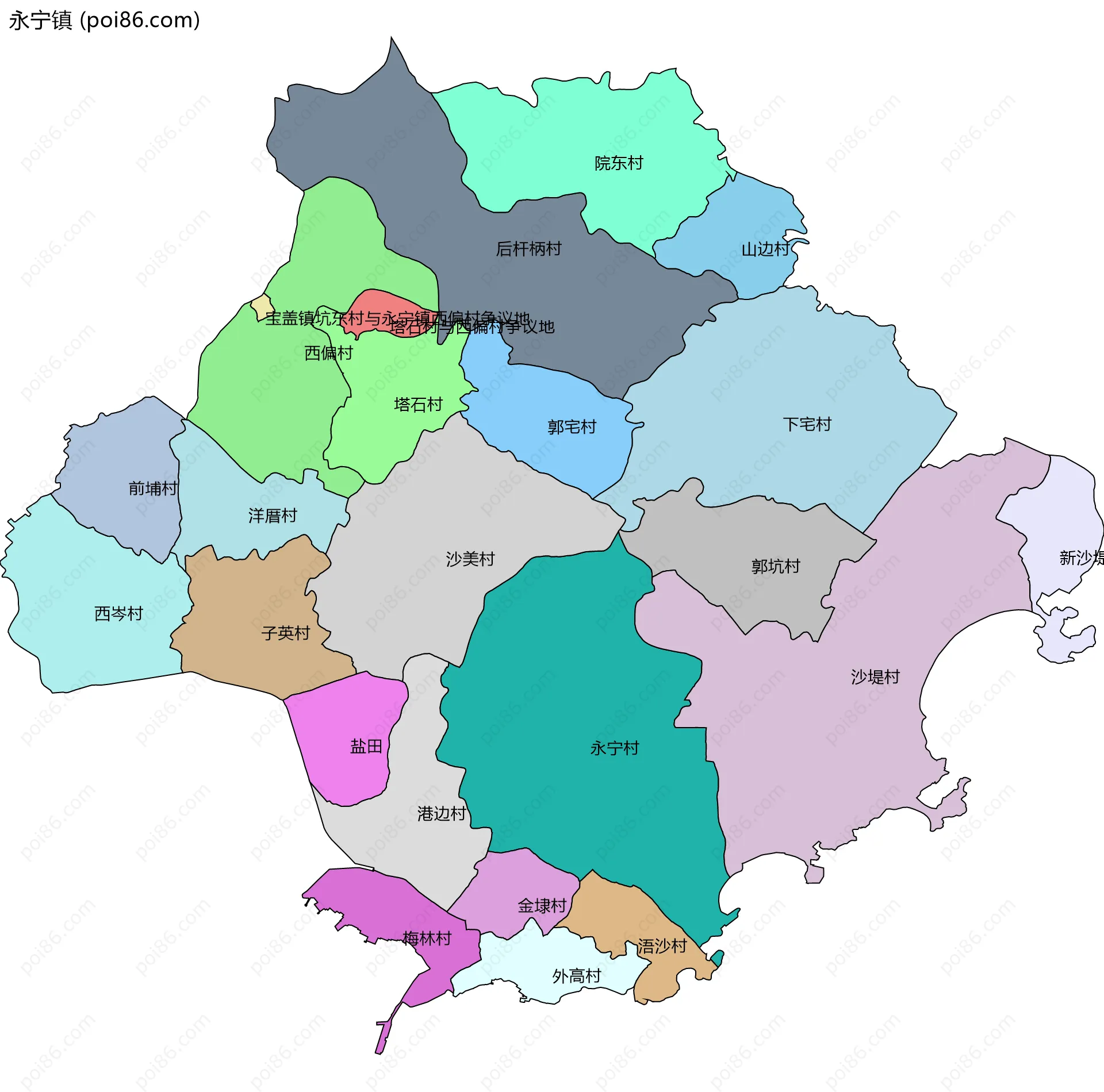 永宁镇边界地图(五级行政区划)