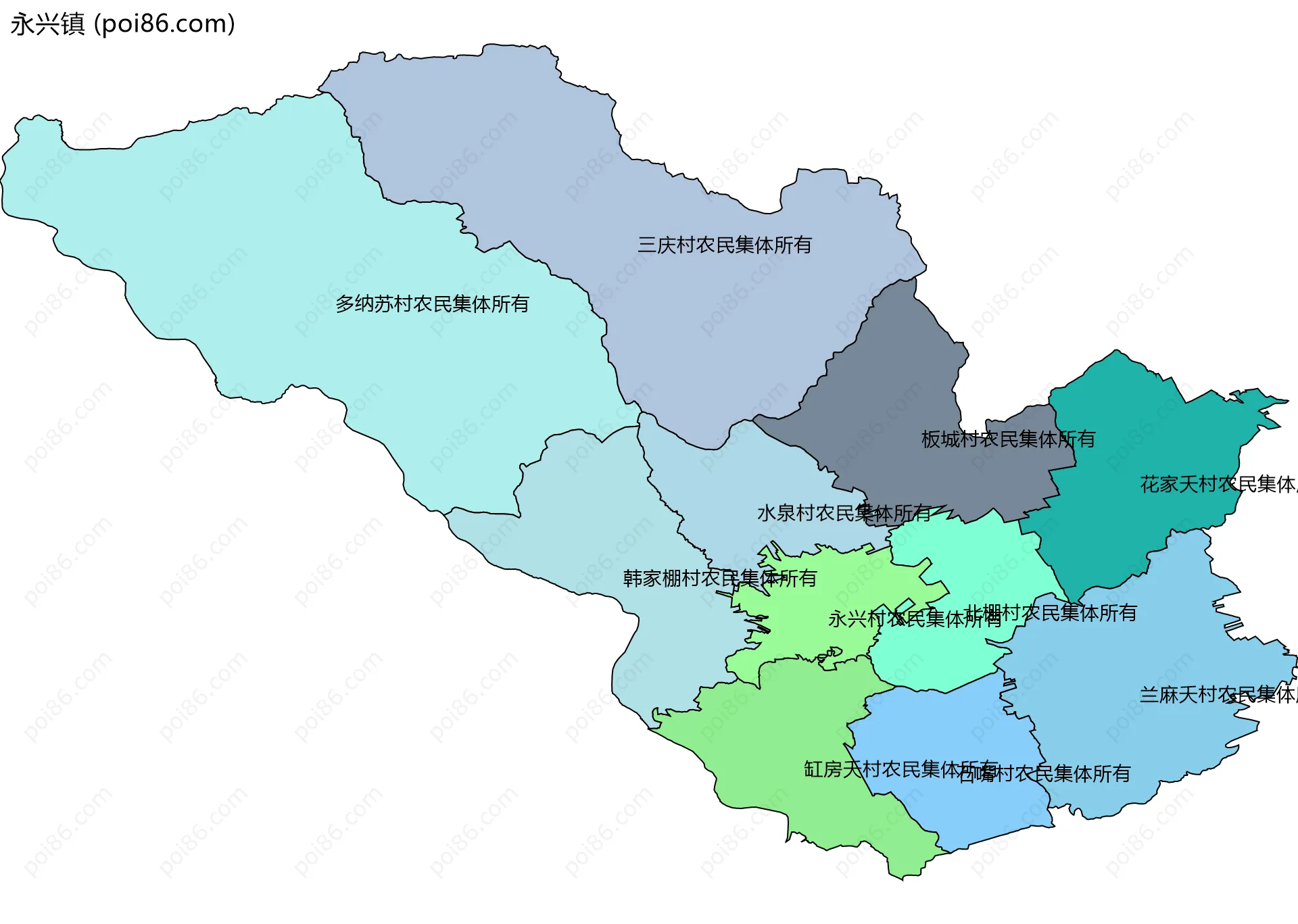 永兴镇边界地图(五级行政区划)