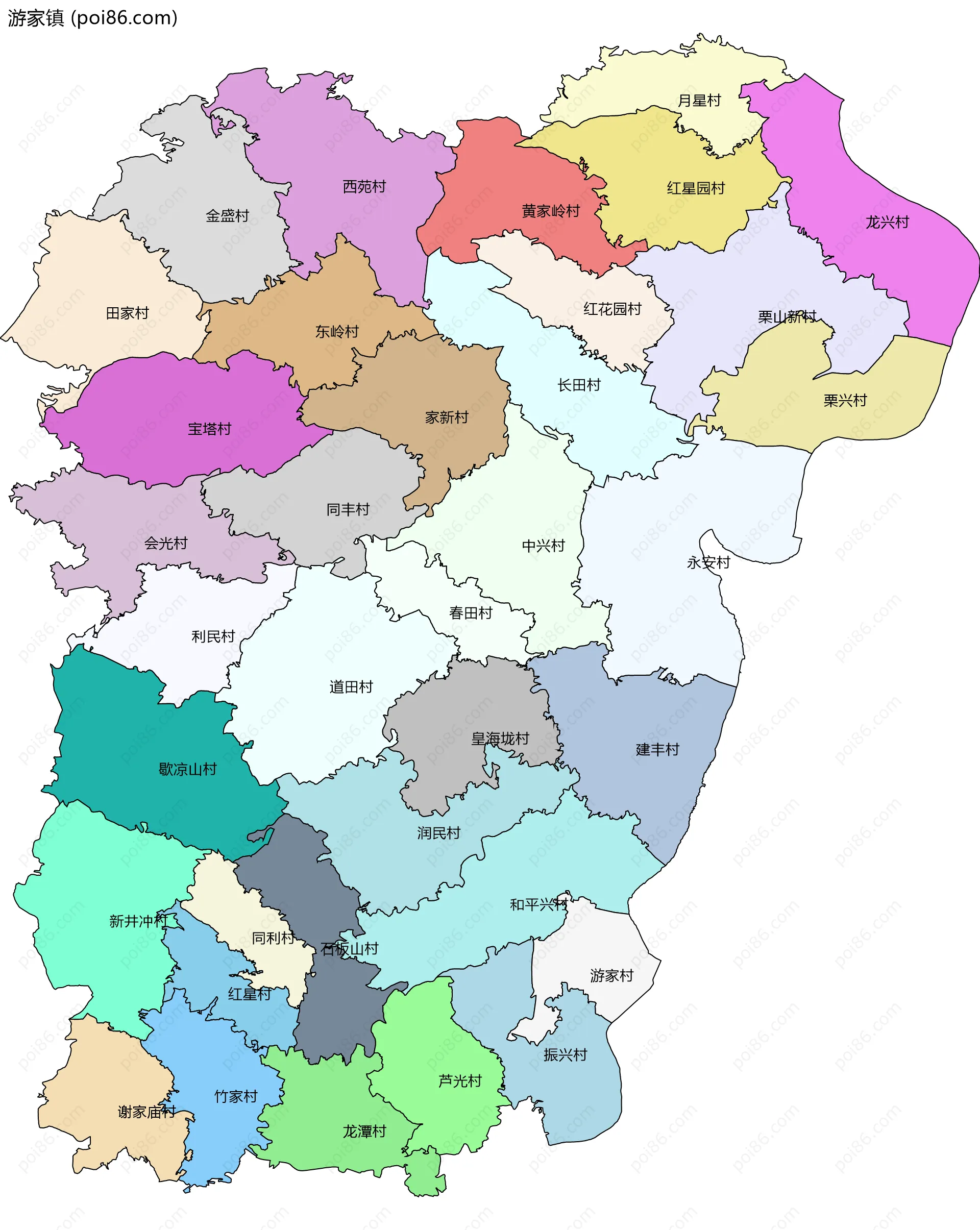 游家镇边界地图(五级行政区划)