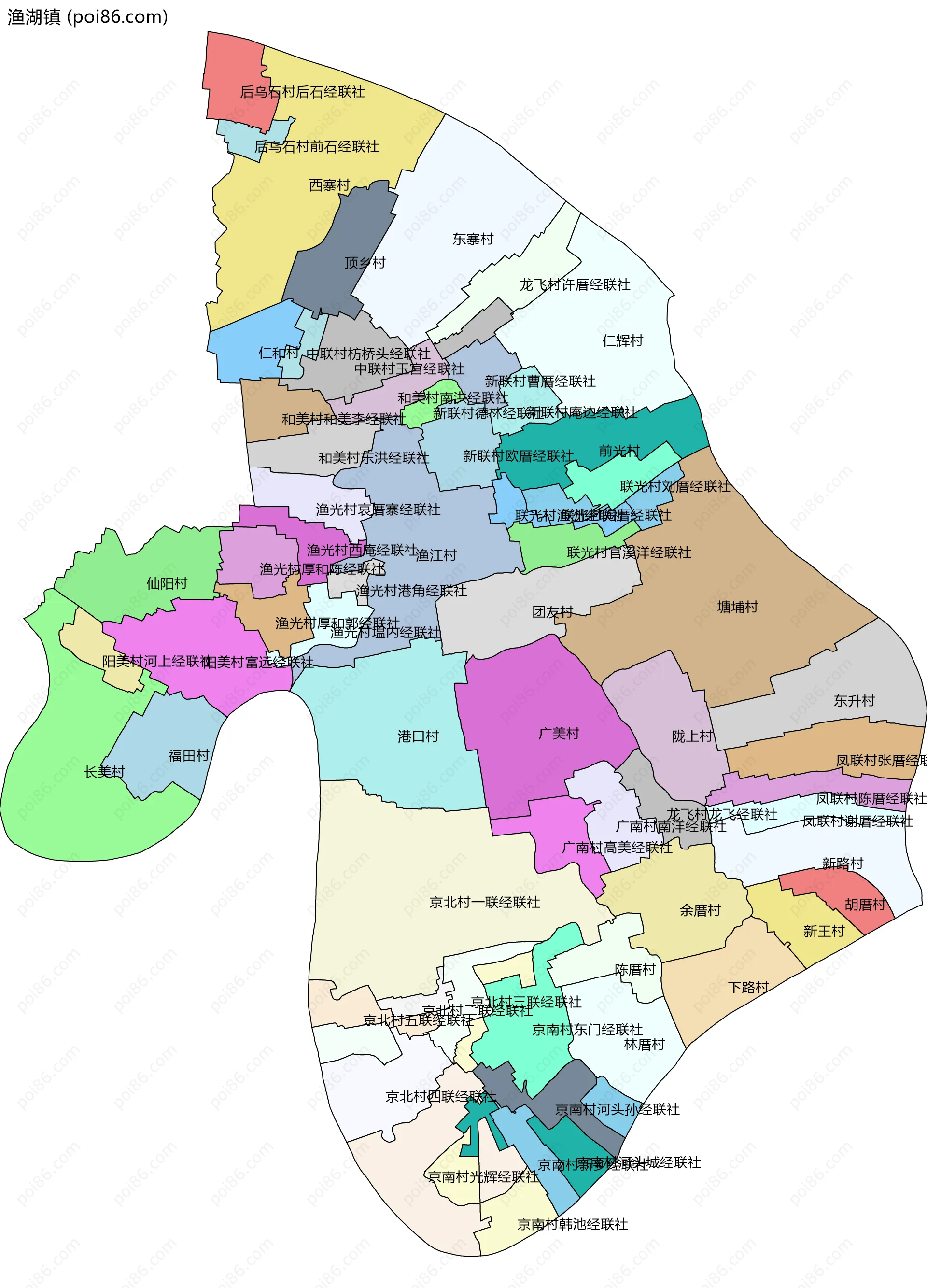 渔湖镇边界地图(五级行政区划)