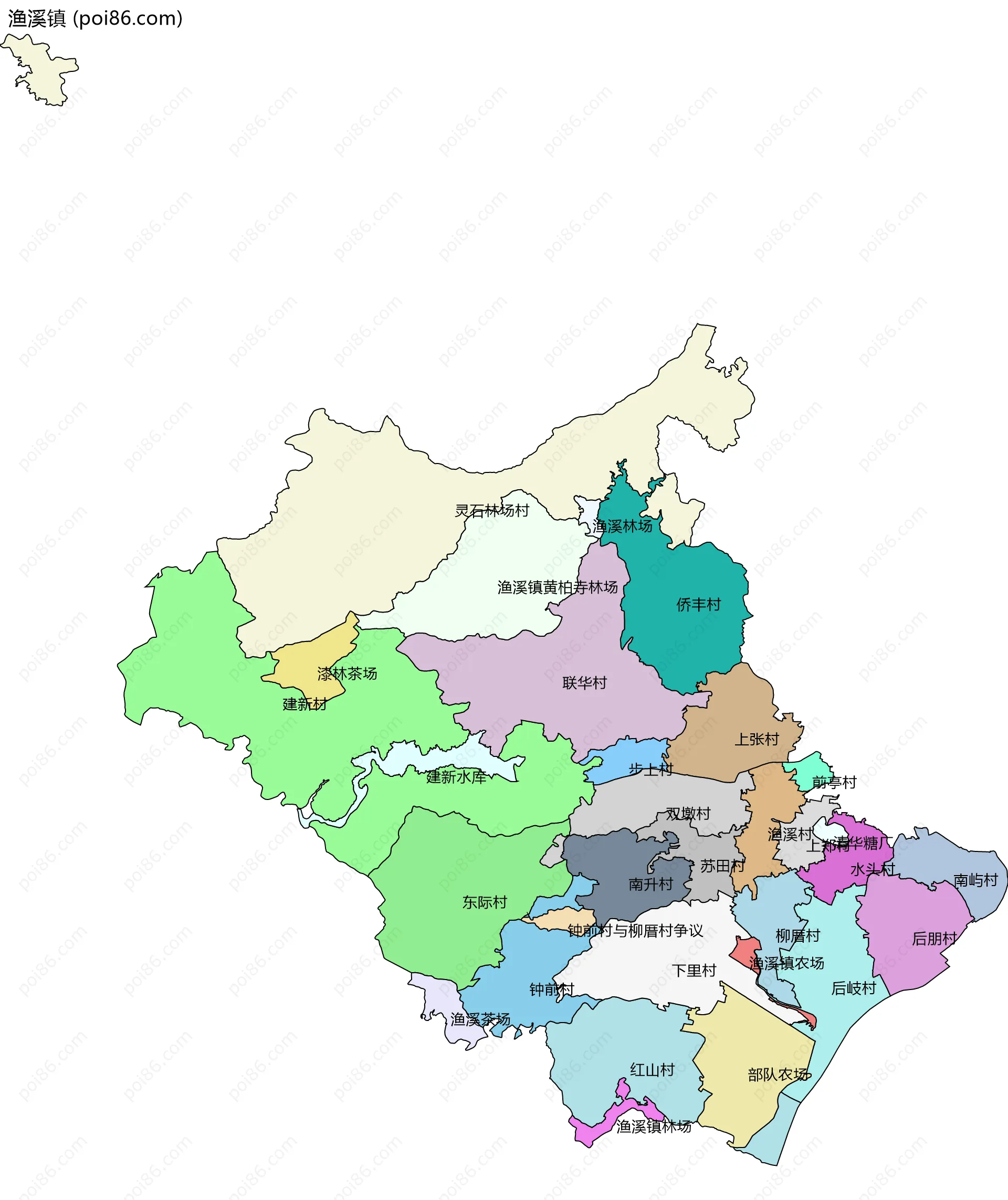 渔溪镇边界地图(五级行政区划)