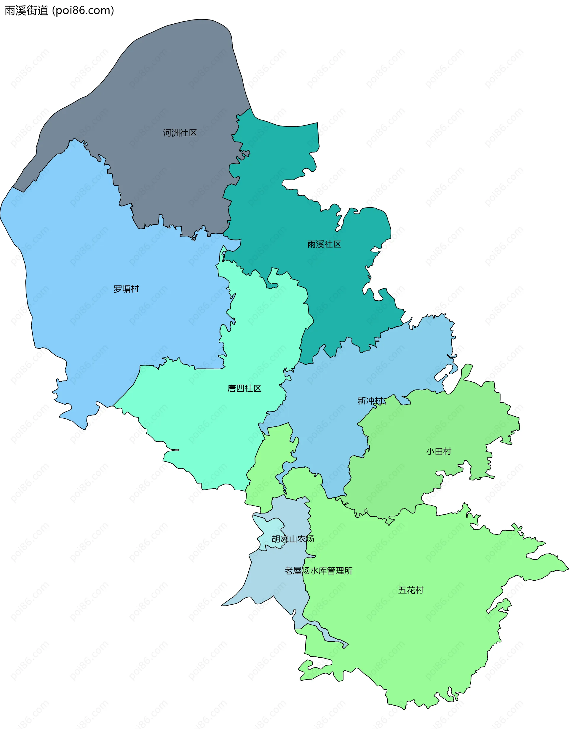 雨溪街道边界地图(五级行政区划)