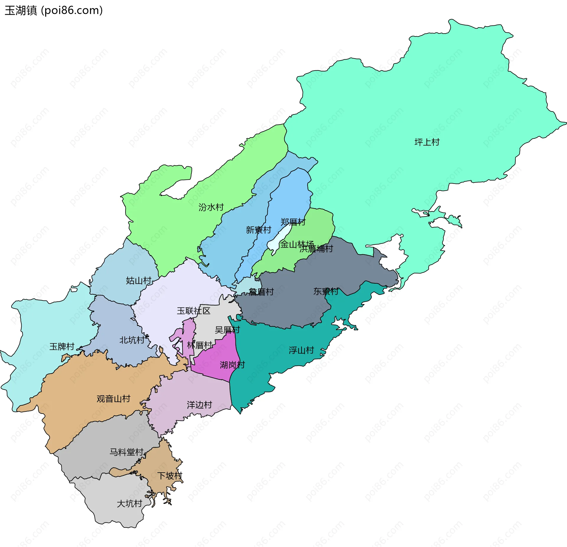 玉湖镇边界地图(五级行政区划)