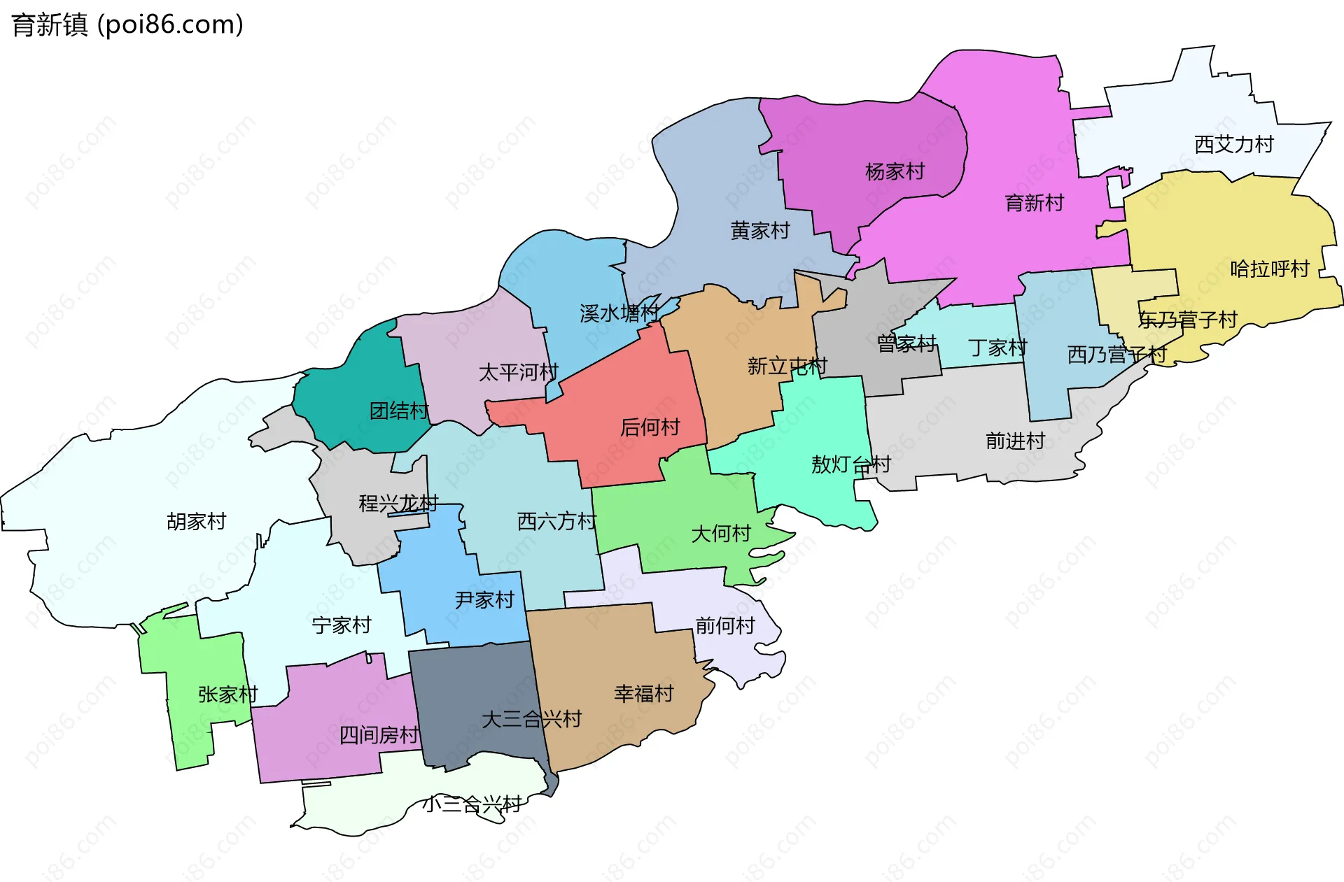 育新镇边界地图(五级行政区划)