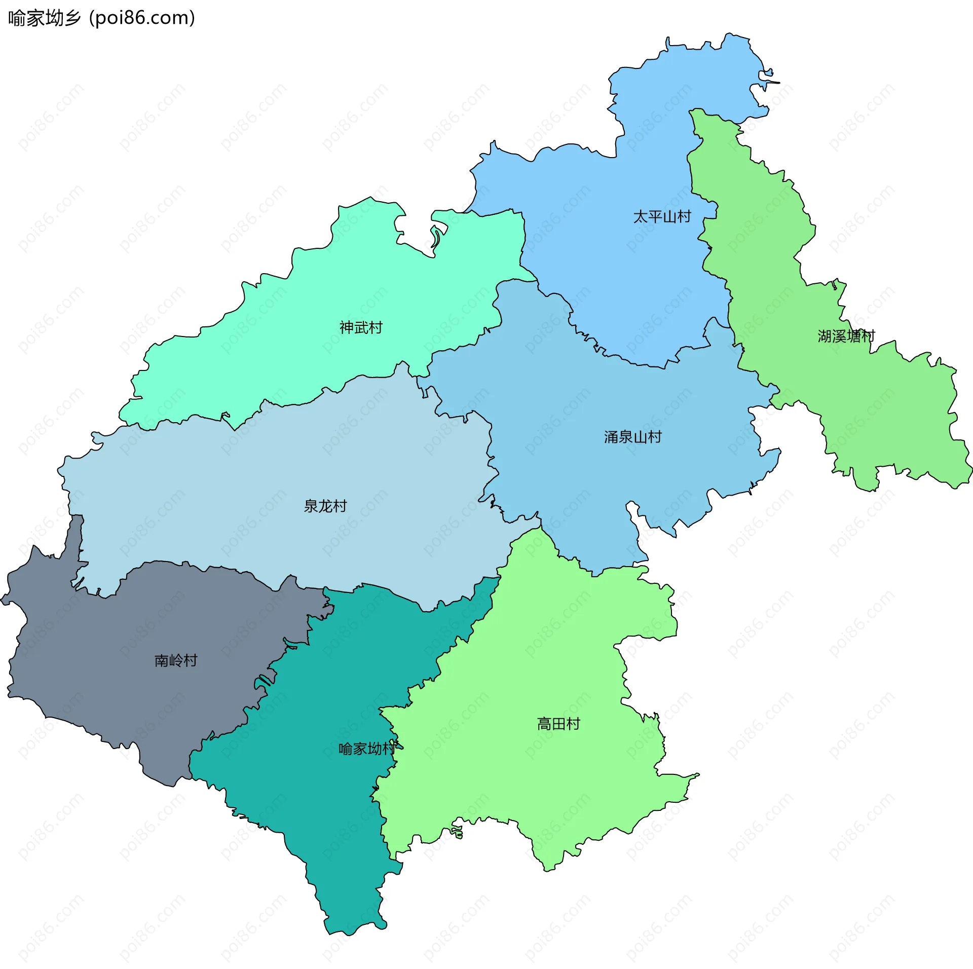 喻家坳乡边界地图(五级行政区划)