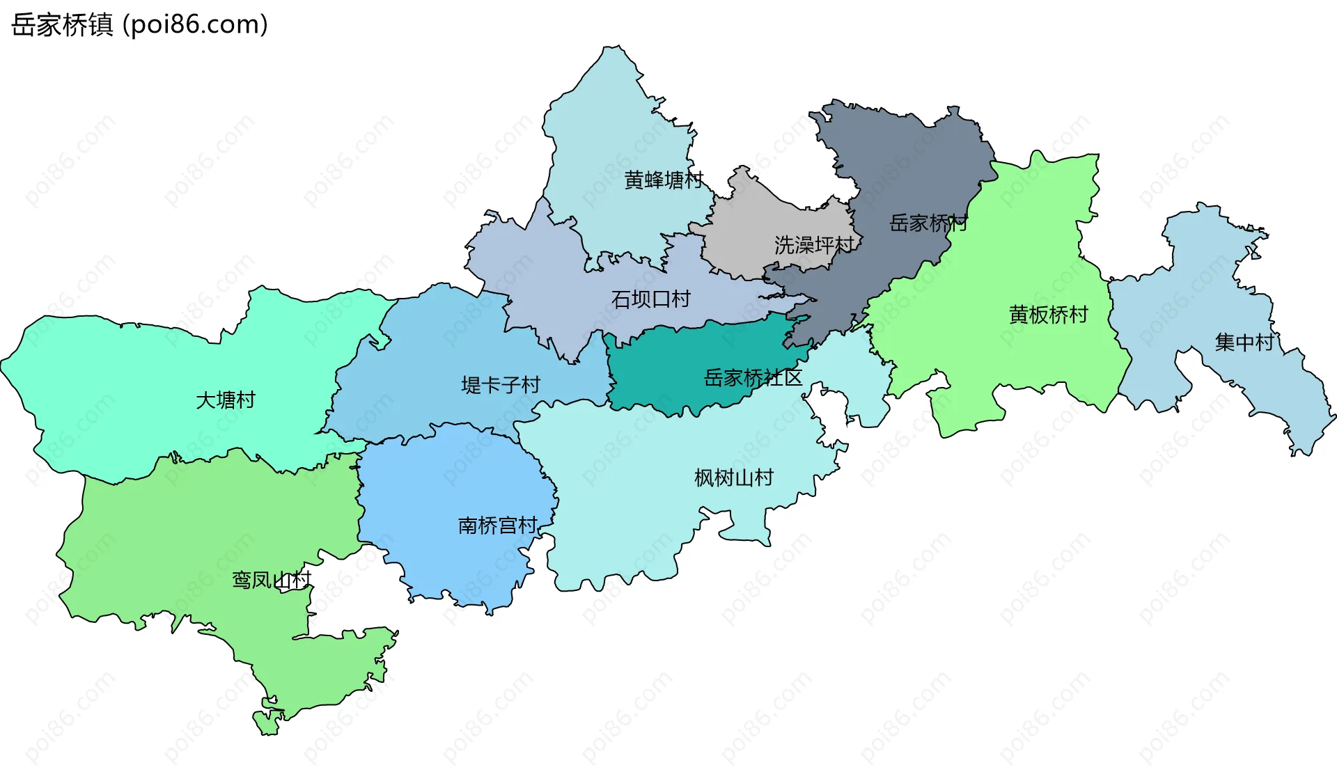 岳家桥镇边界地图(五级行政区划)