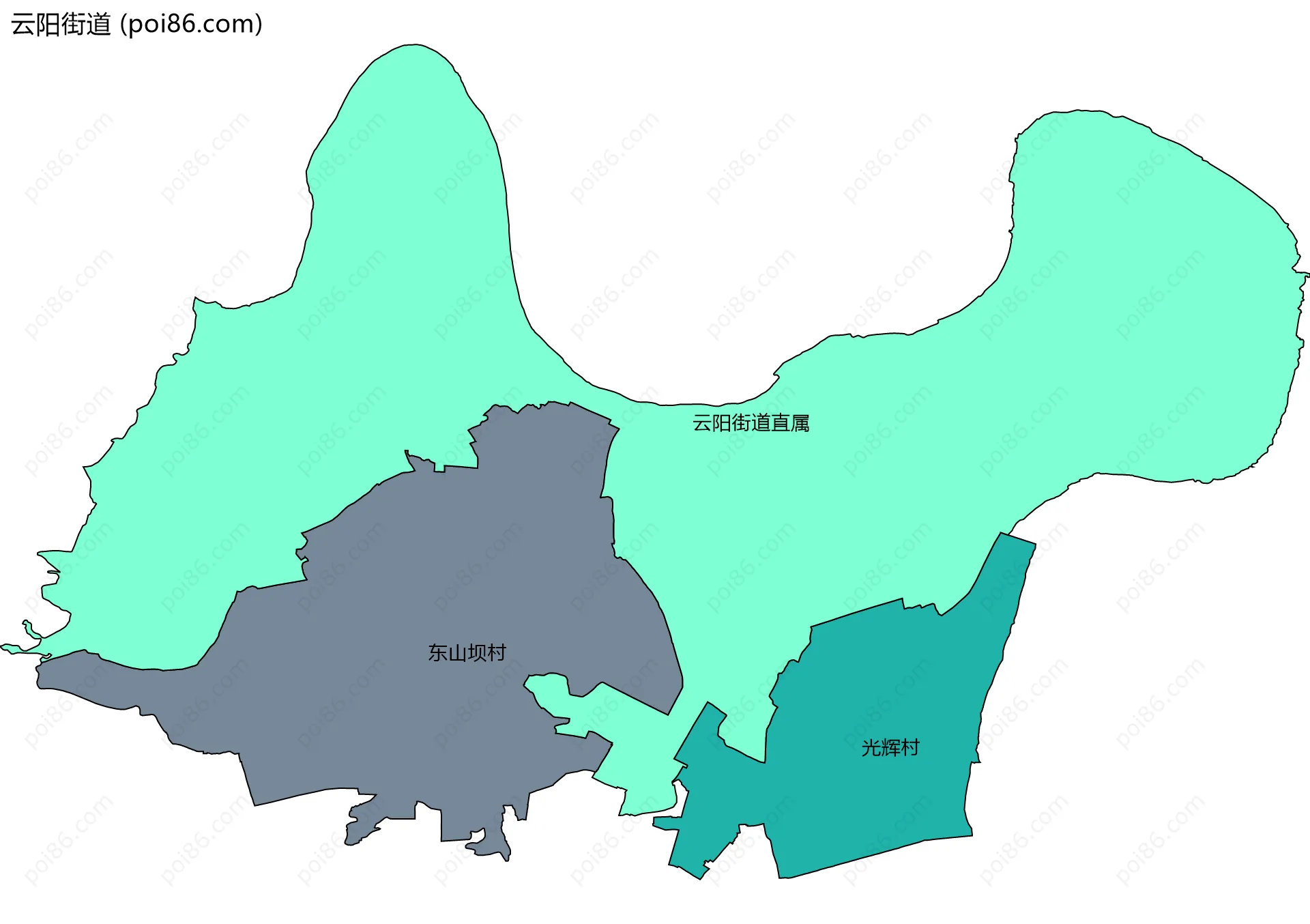 云阳街道边界地图(五级行政区划)