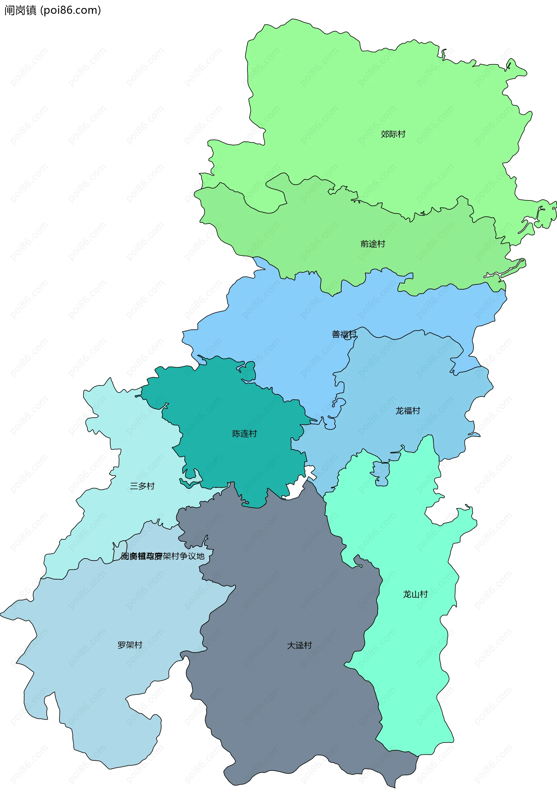 闸岗镇边界地图(五级行政区划)