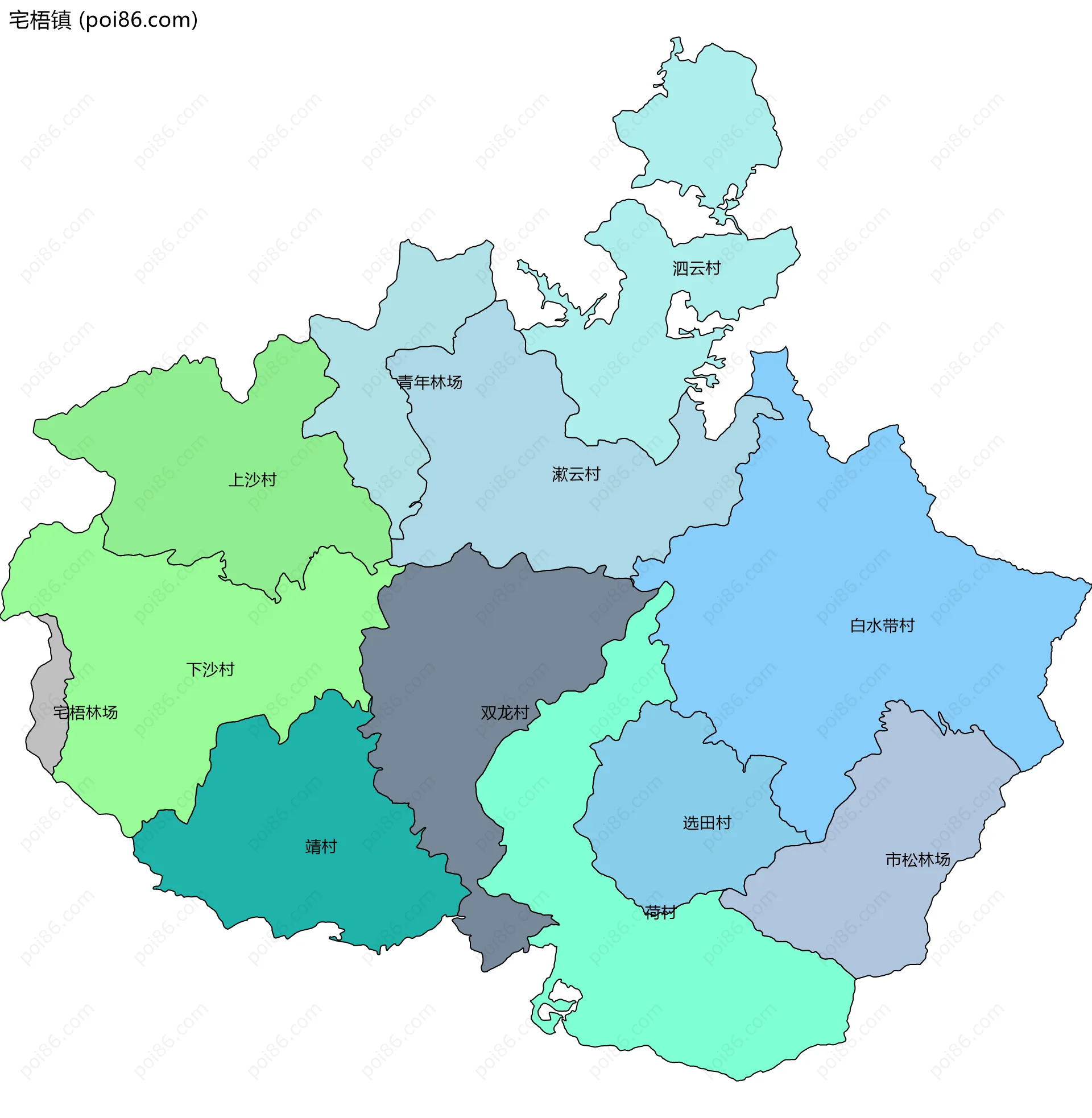 宅梧镇边界地图(五级行政区划)