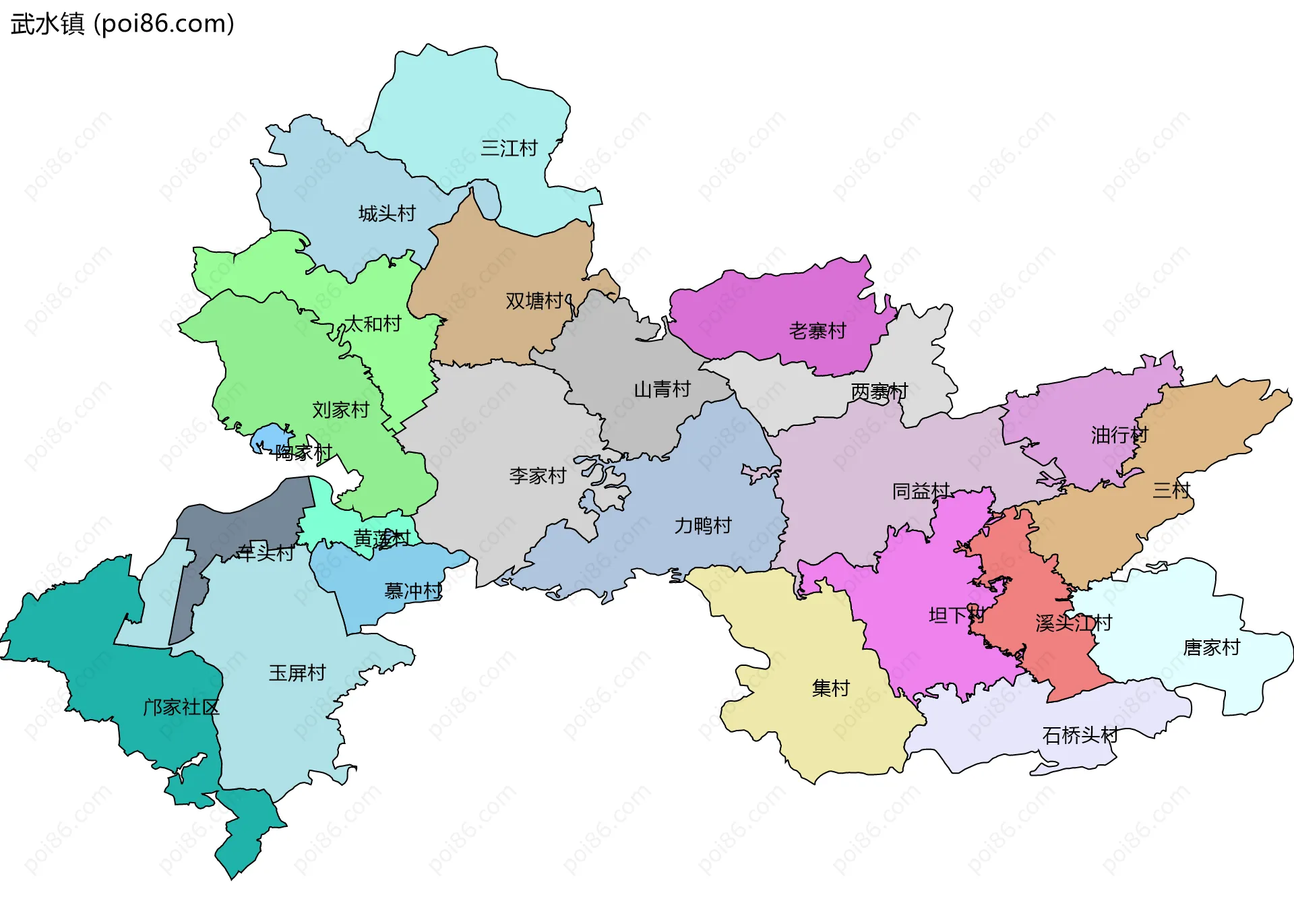 武水镇边界地图(五级行政区划)