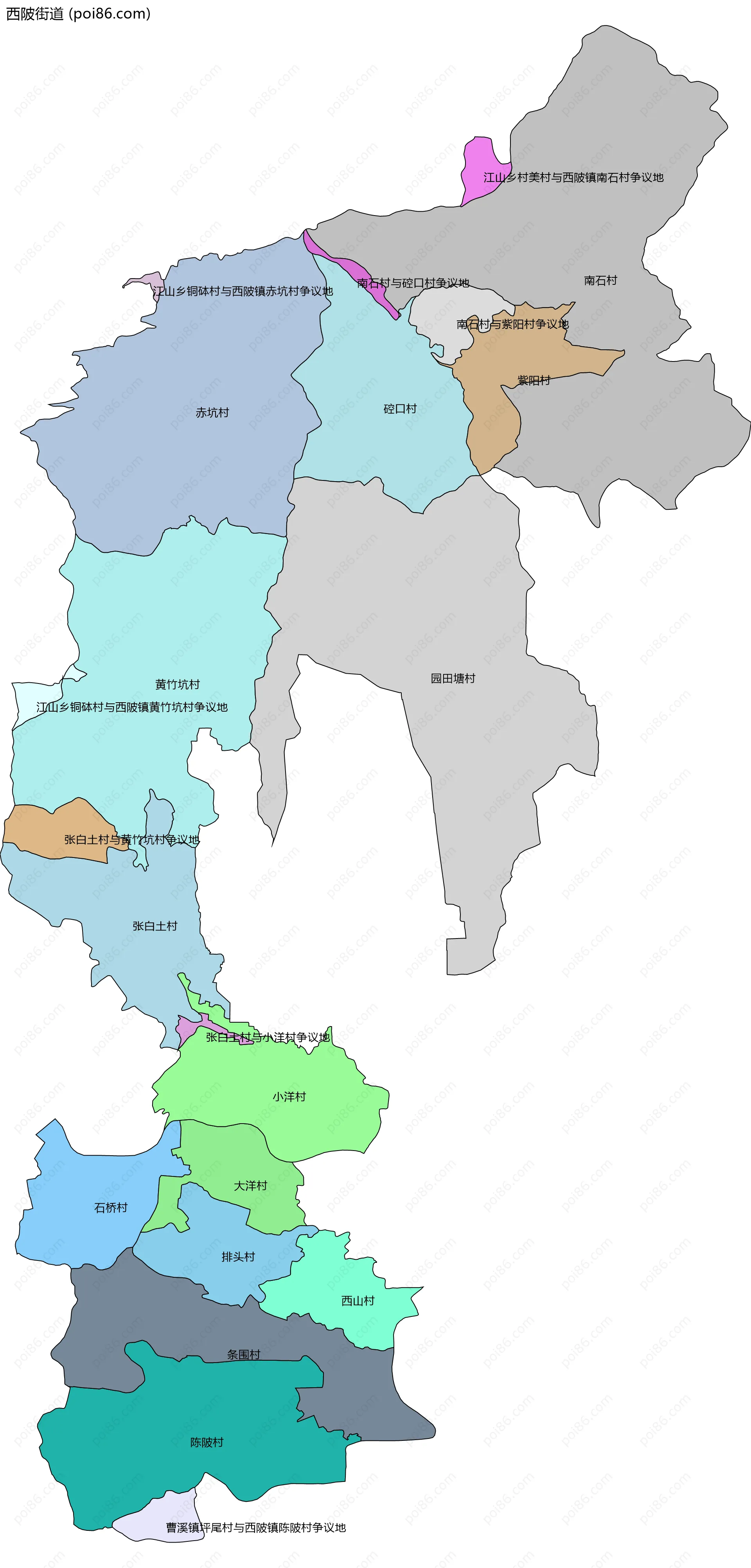 西陂街道边界地图(五级行政区划)