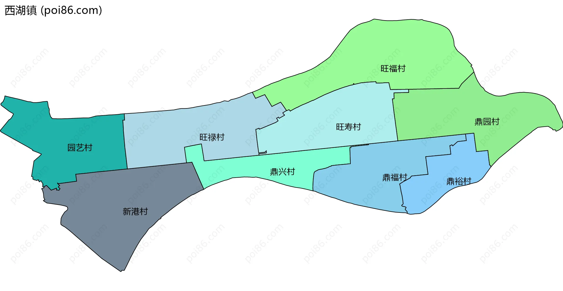 西湖镇边界地图(五级行政区划)