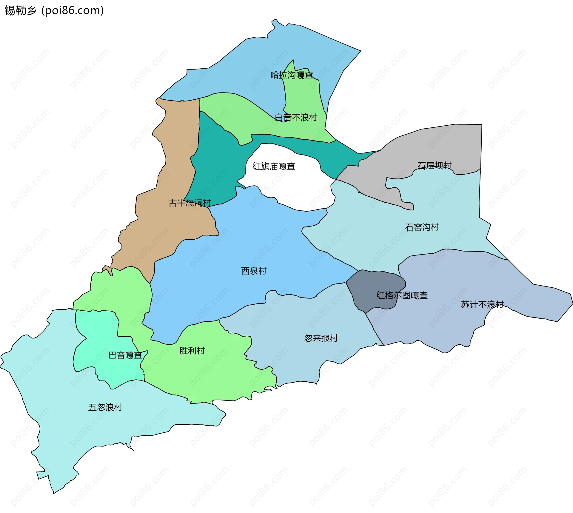 锡勒乡边界地图(五级行政区划)