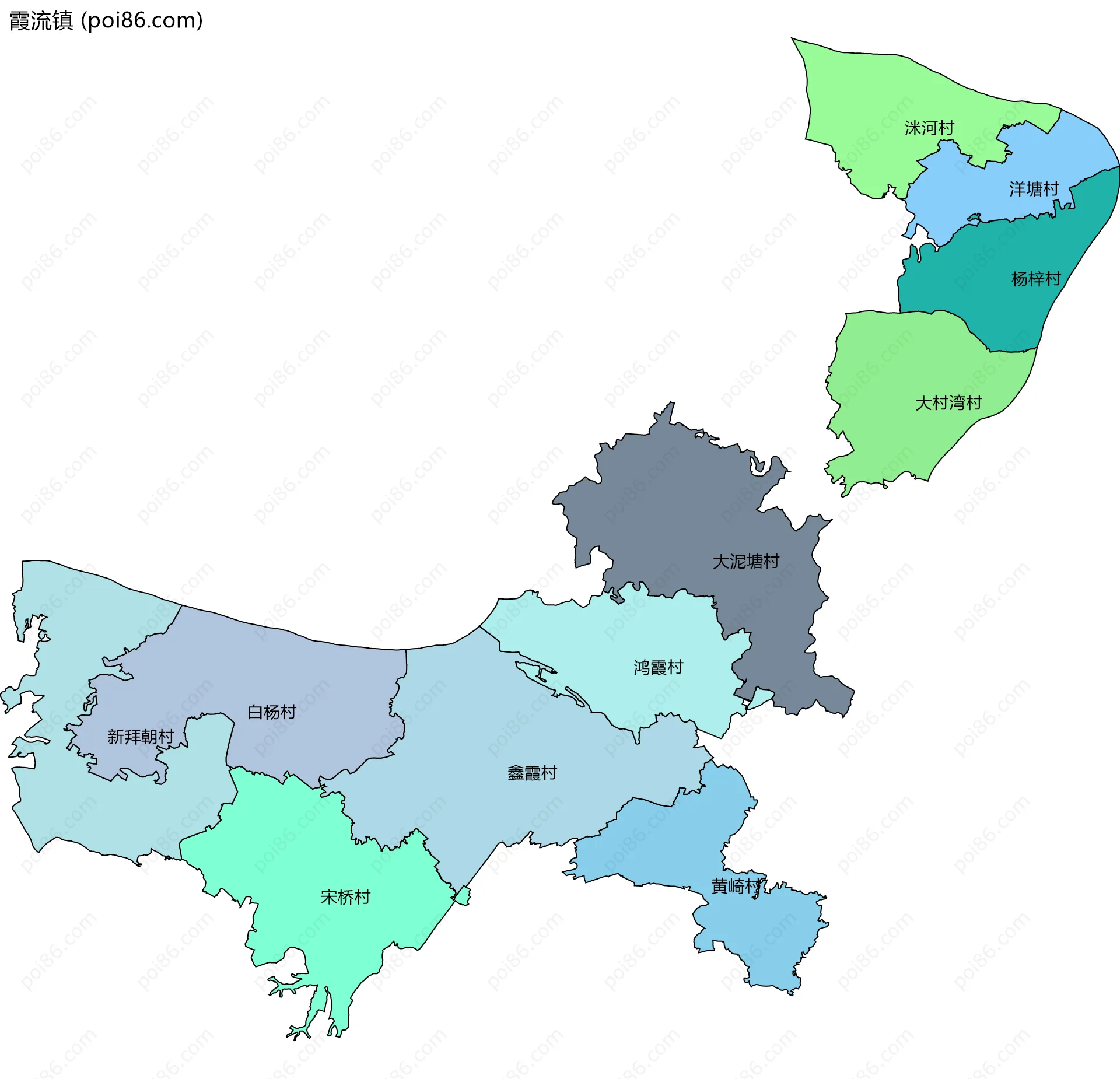 霞流镇边界地图(五级行政区划)
