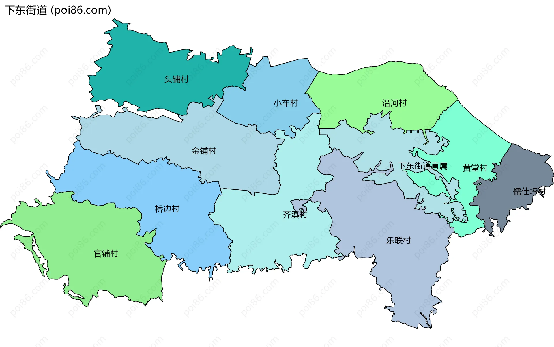 下东街道边界地图(五级行政区划)