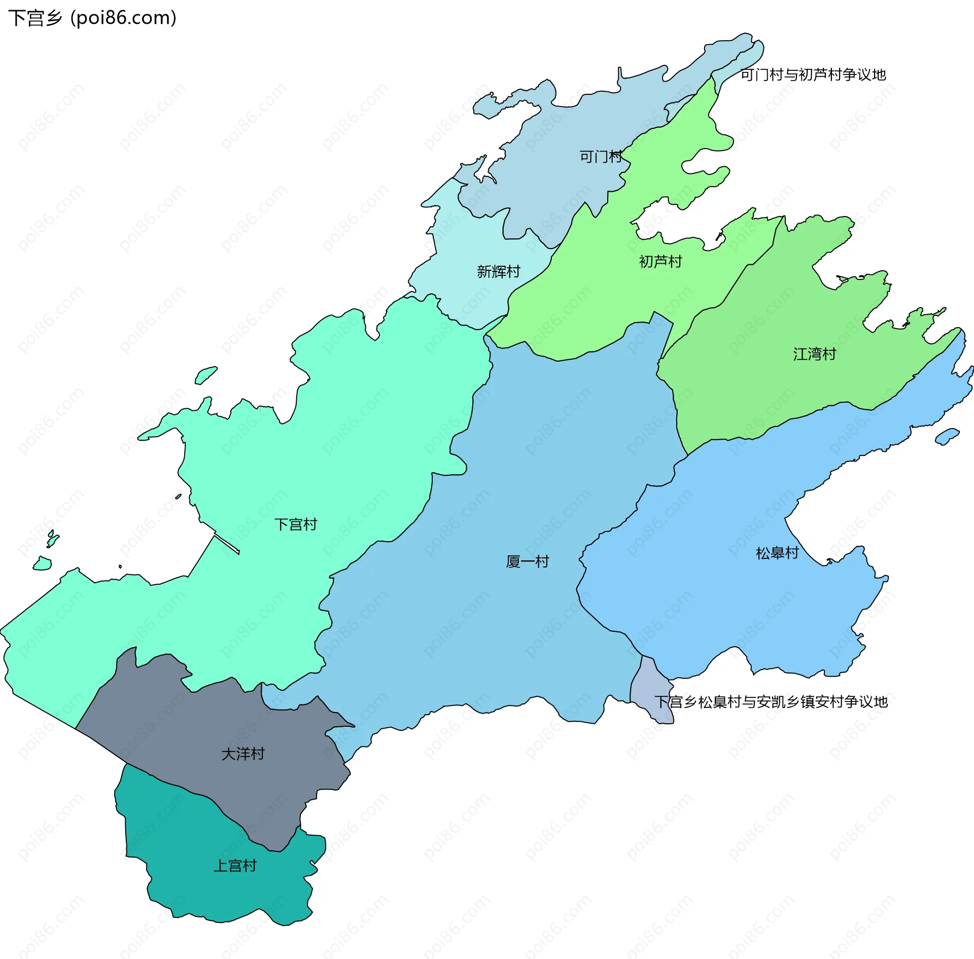 下宫乡边界地图(五级行政区划)