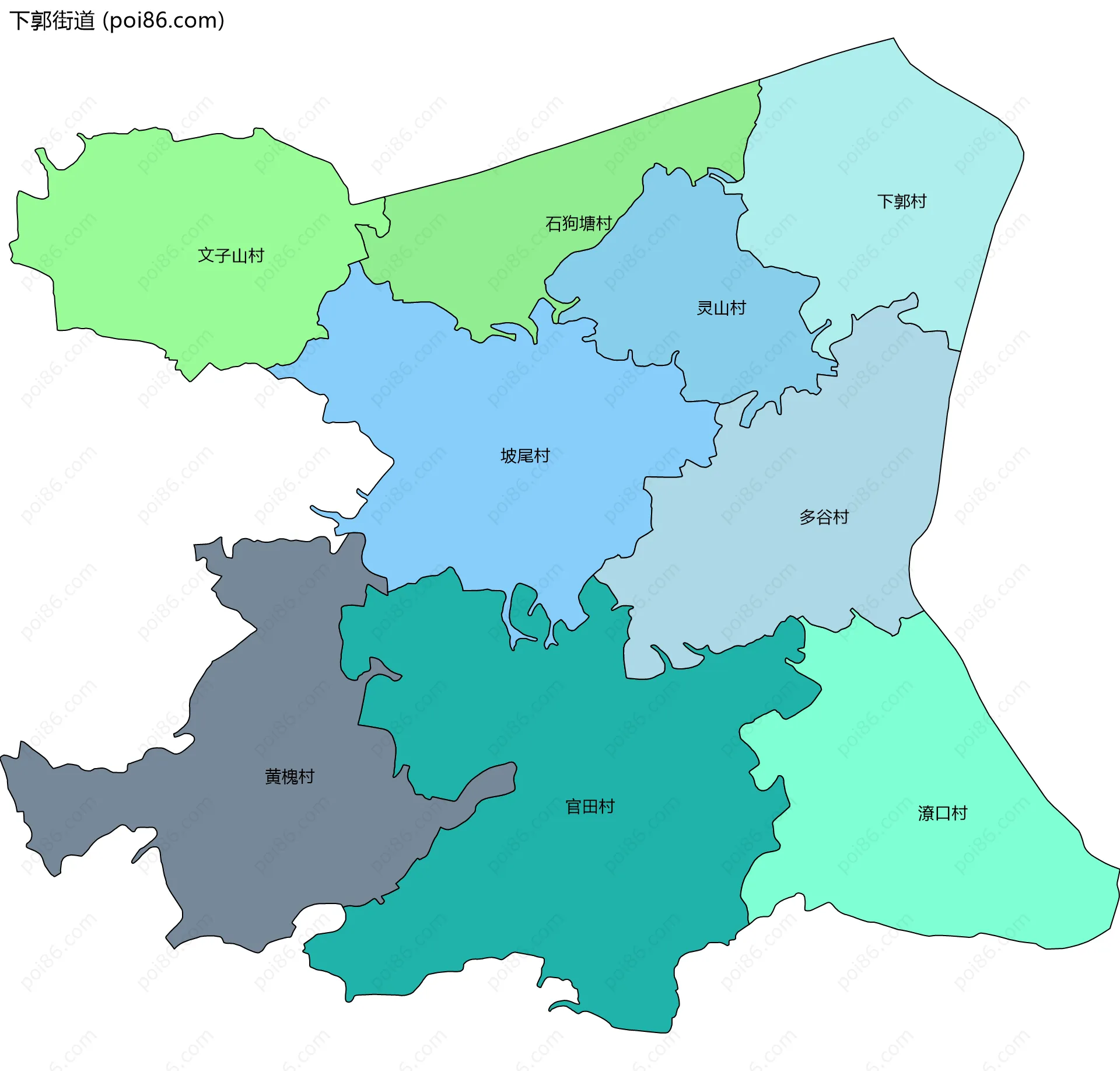 下郭街道边界地图(五级行政区划)