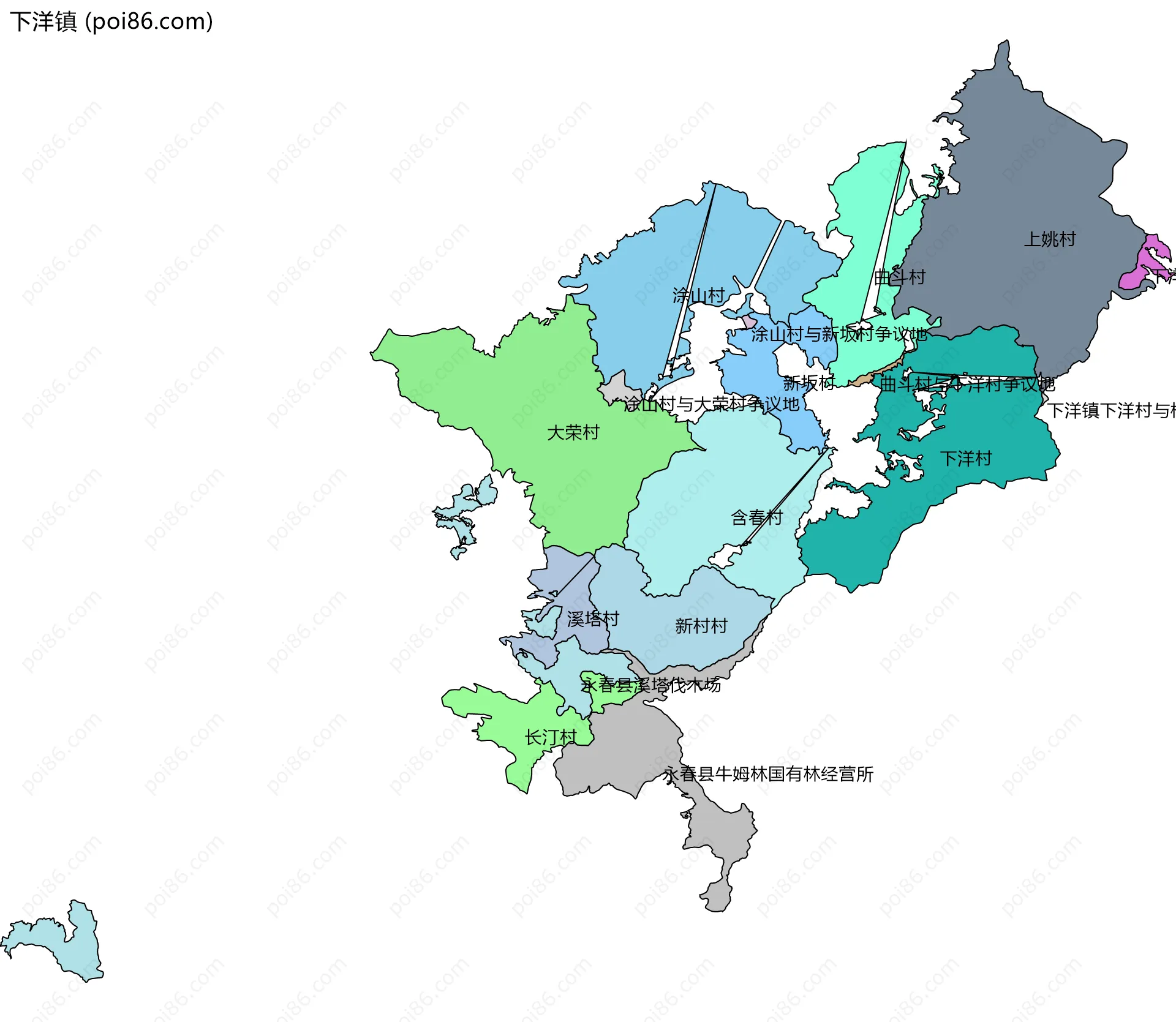 下洋镇边界地图(五级行政区划)