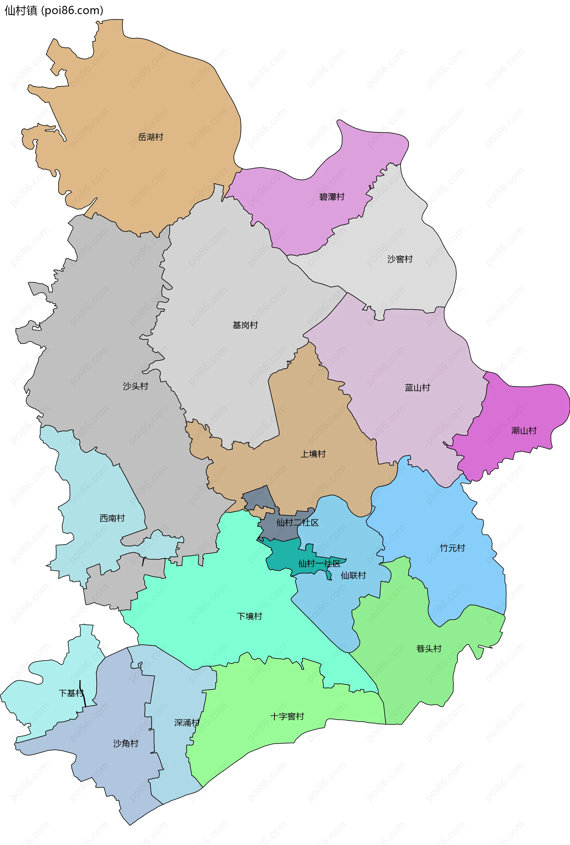 仙村镇边界地图(五级行政区划)