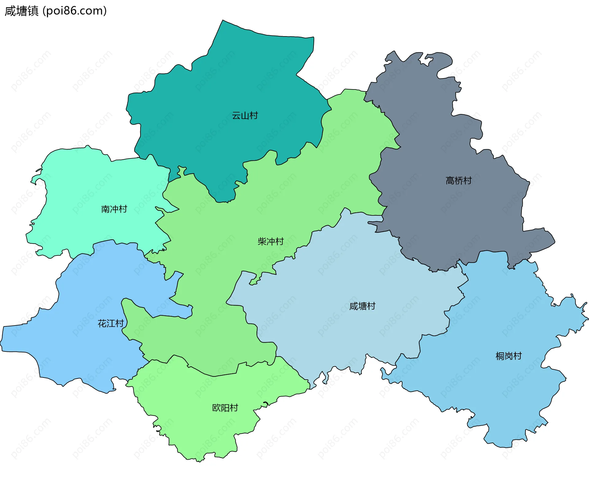 咸塘镇边界地图(五级行政区划)