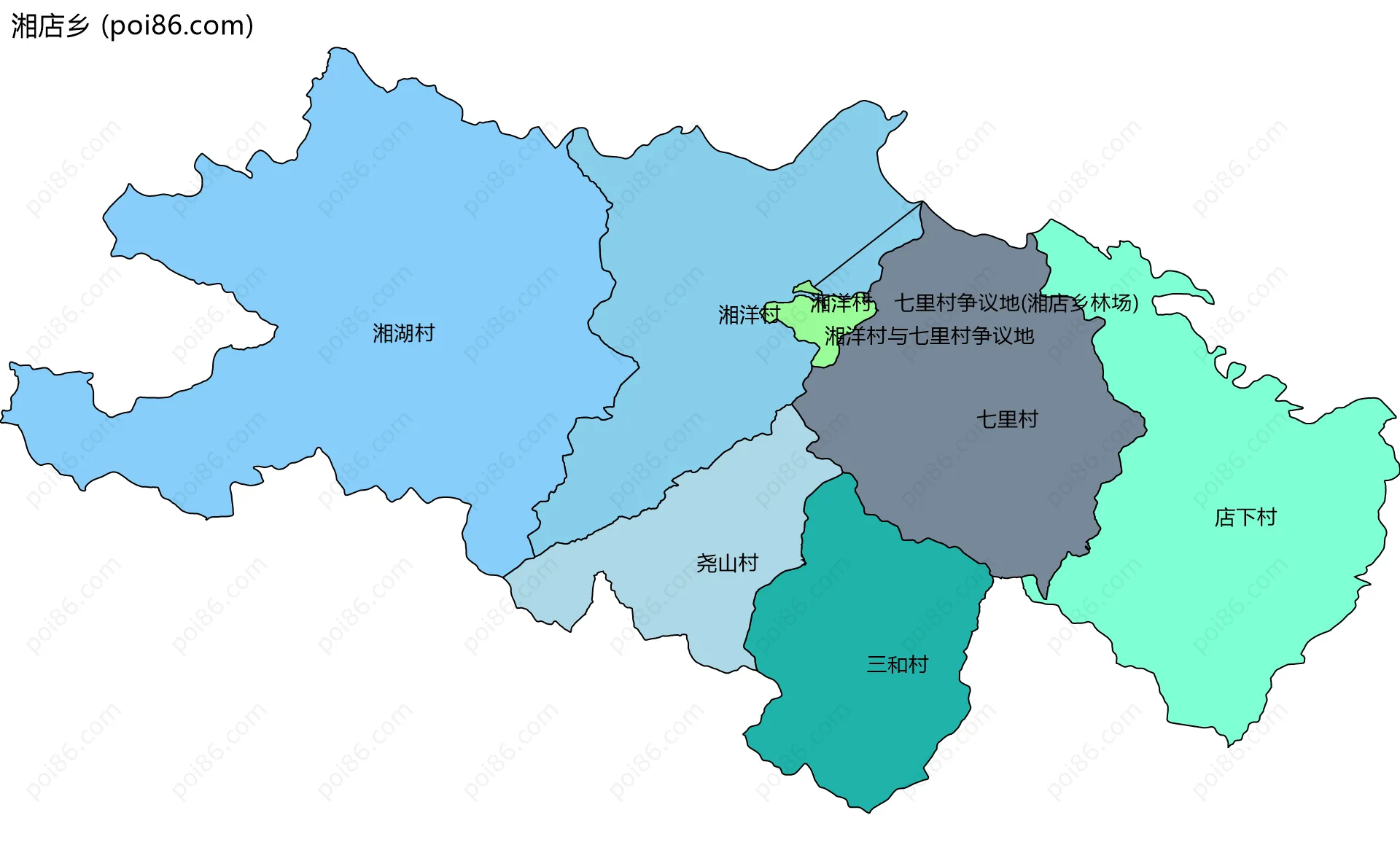 湘店乡边界地图(五级行政区划)