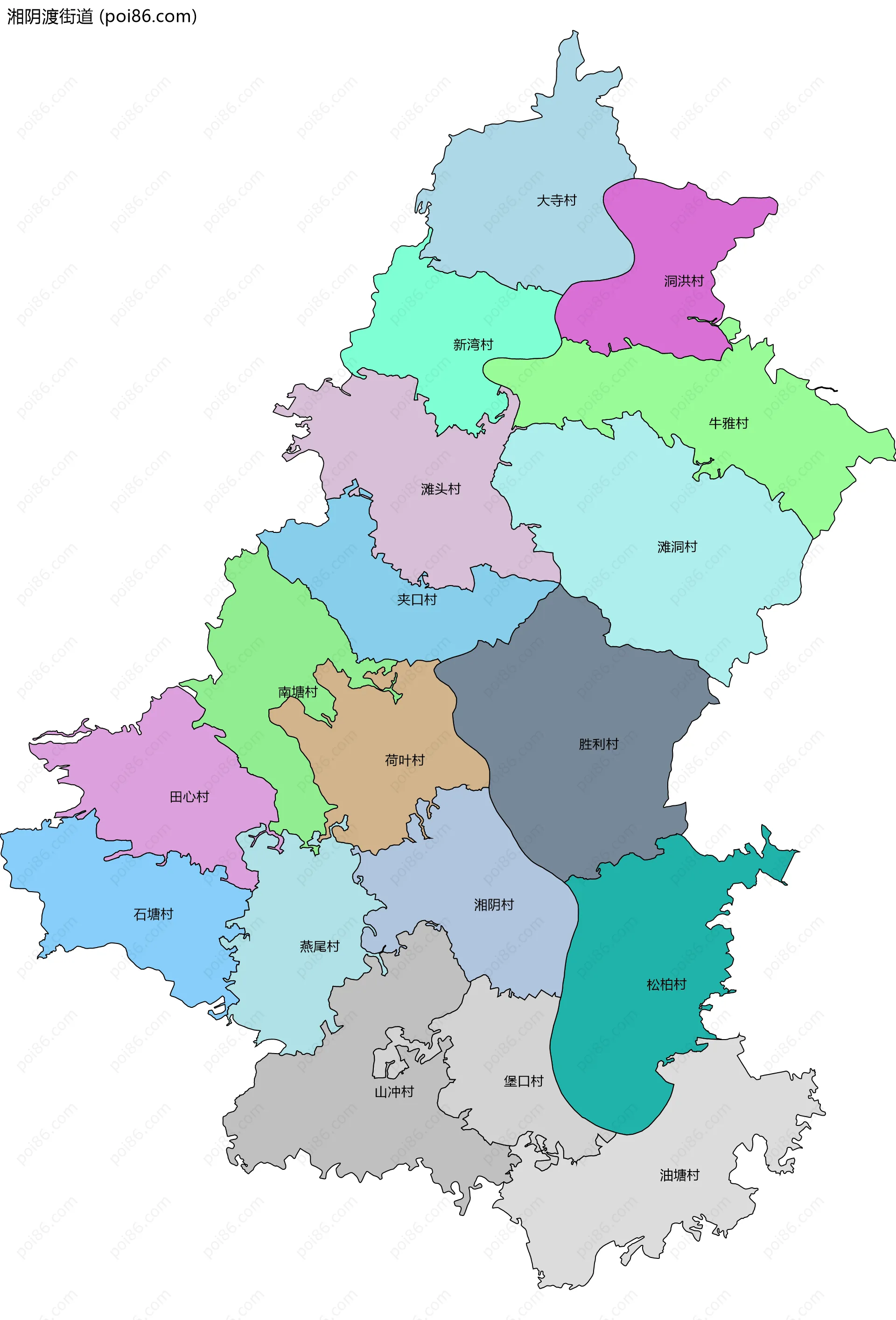 湘阴渡街道边界地图(五级行政区划)