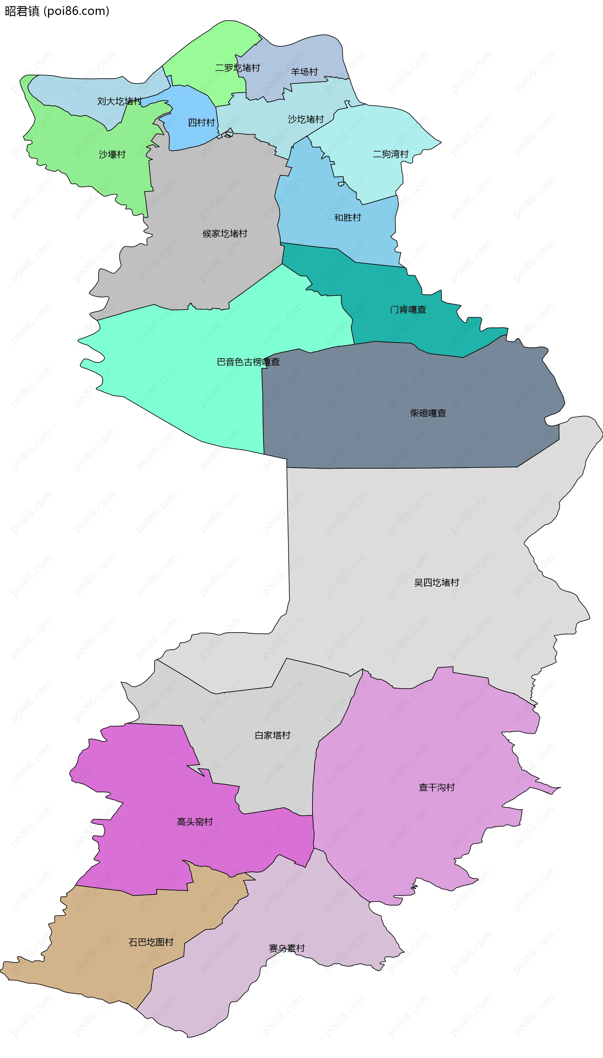 昭君镇边界地图(五级行政区划)