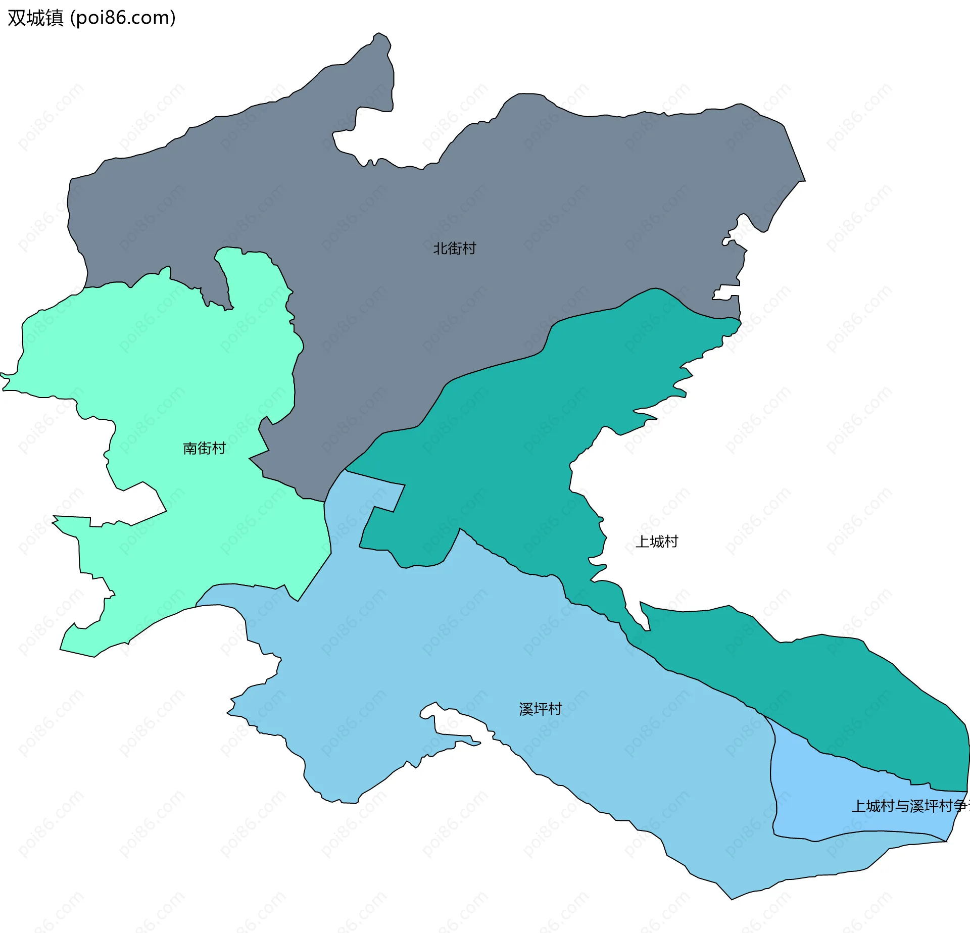双城镇边界地图(五级行政区划)