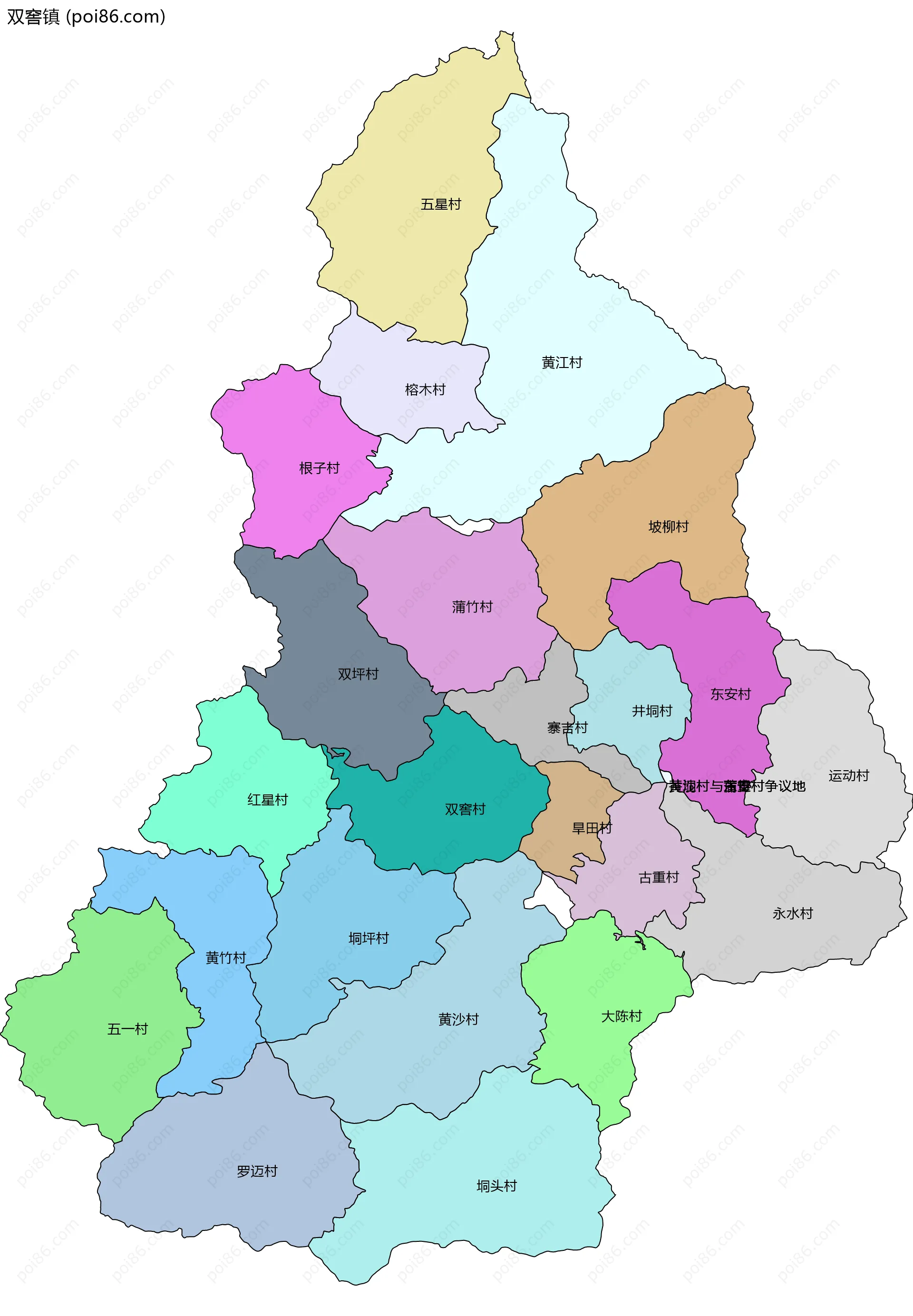 双窖镇边界地图(五级行政区划)