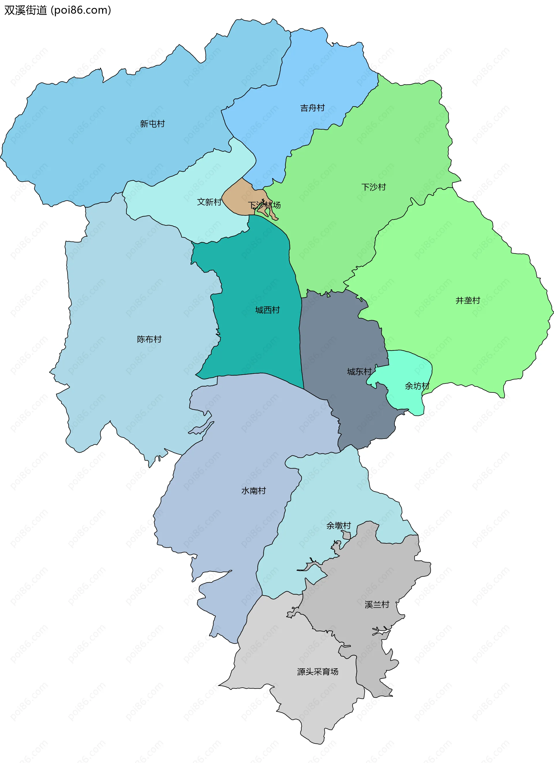 双溪街道边界地图(五级行政区划)