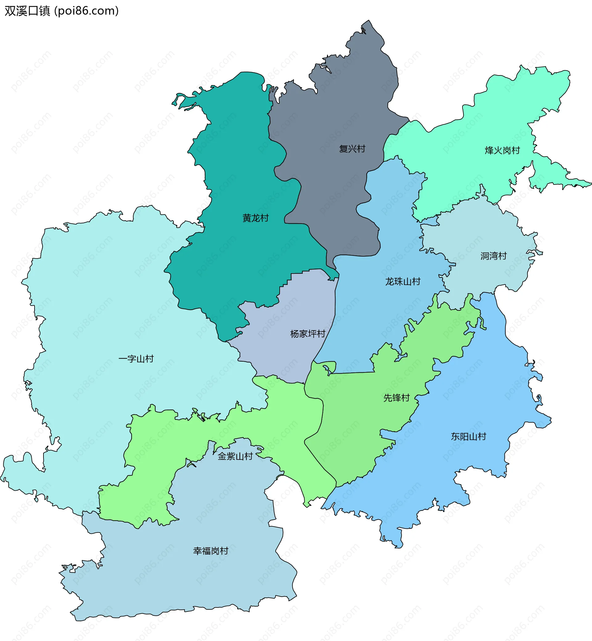 双溪口镇边界地图(五级行政区划)