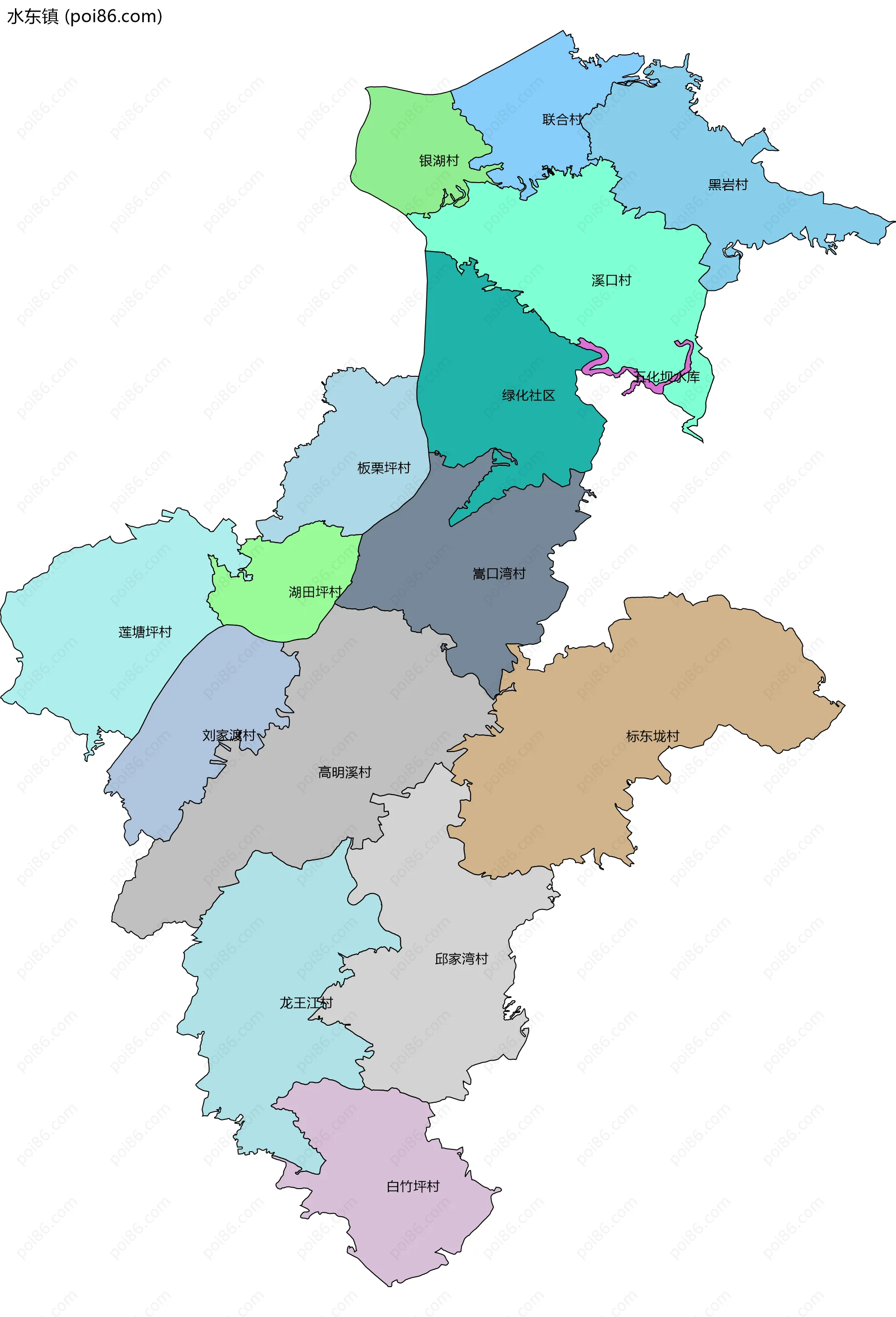 水东镇边界地图(五级行政区划)