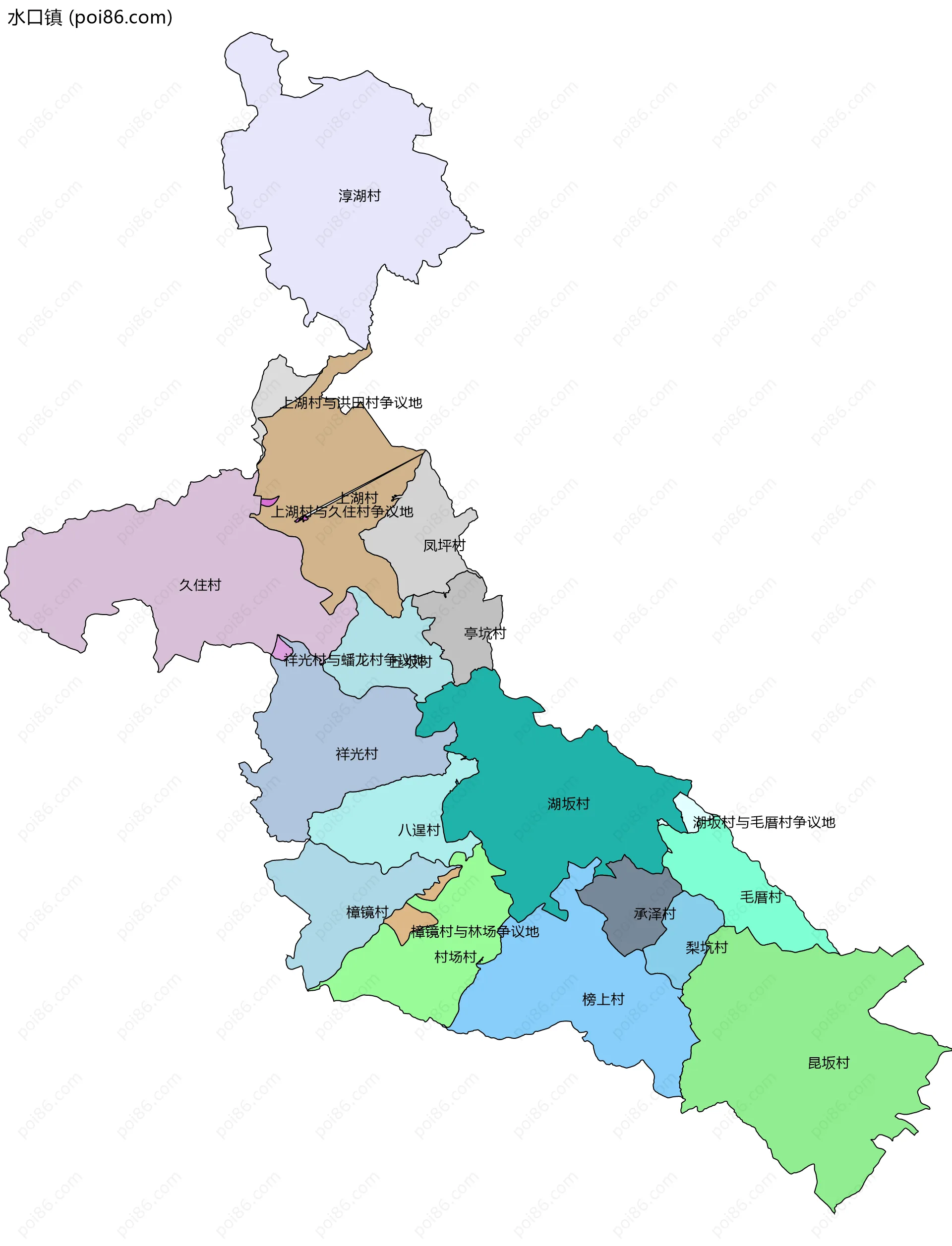 水口镇边界地图(五级行政区划)