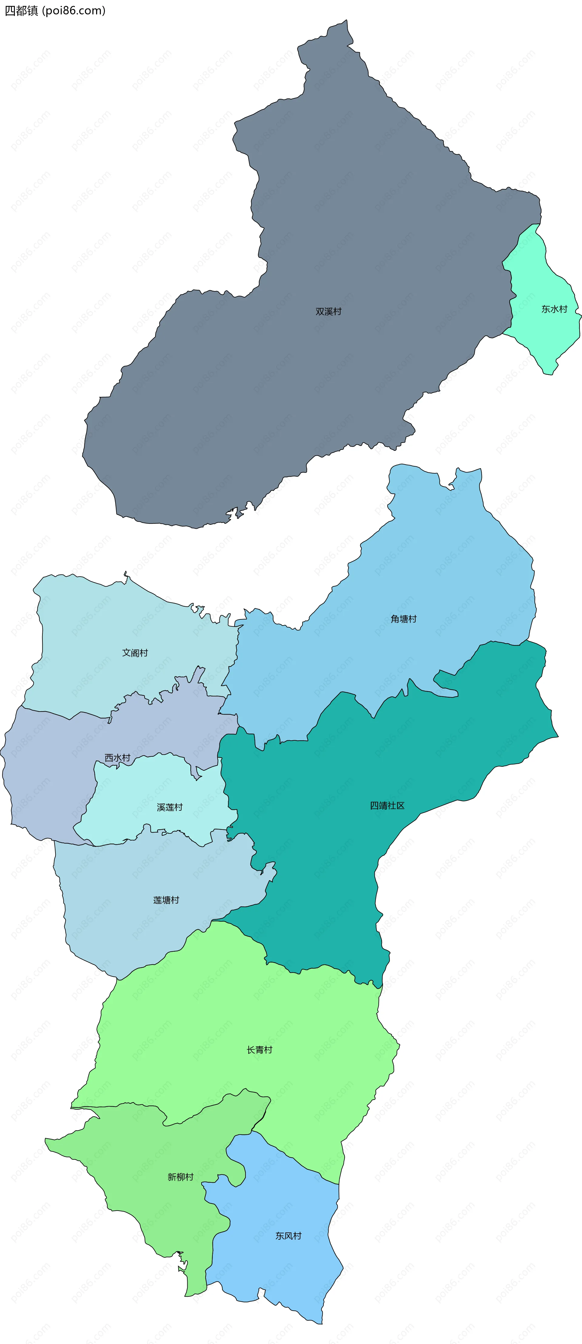 四都镇边界地图(五级行政区划)