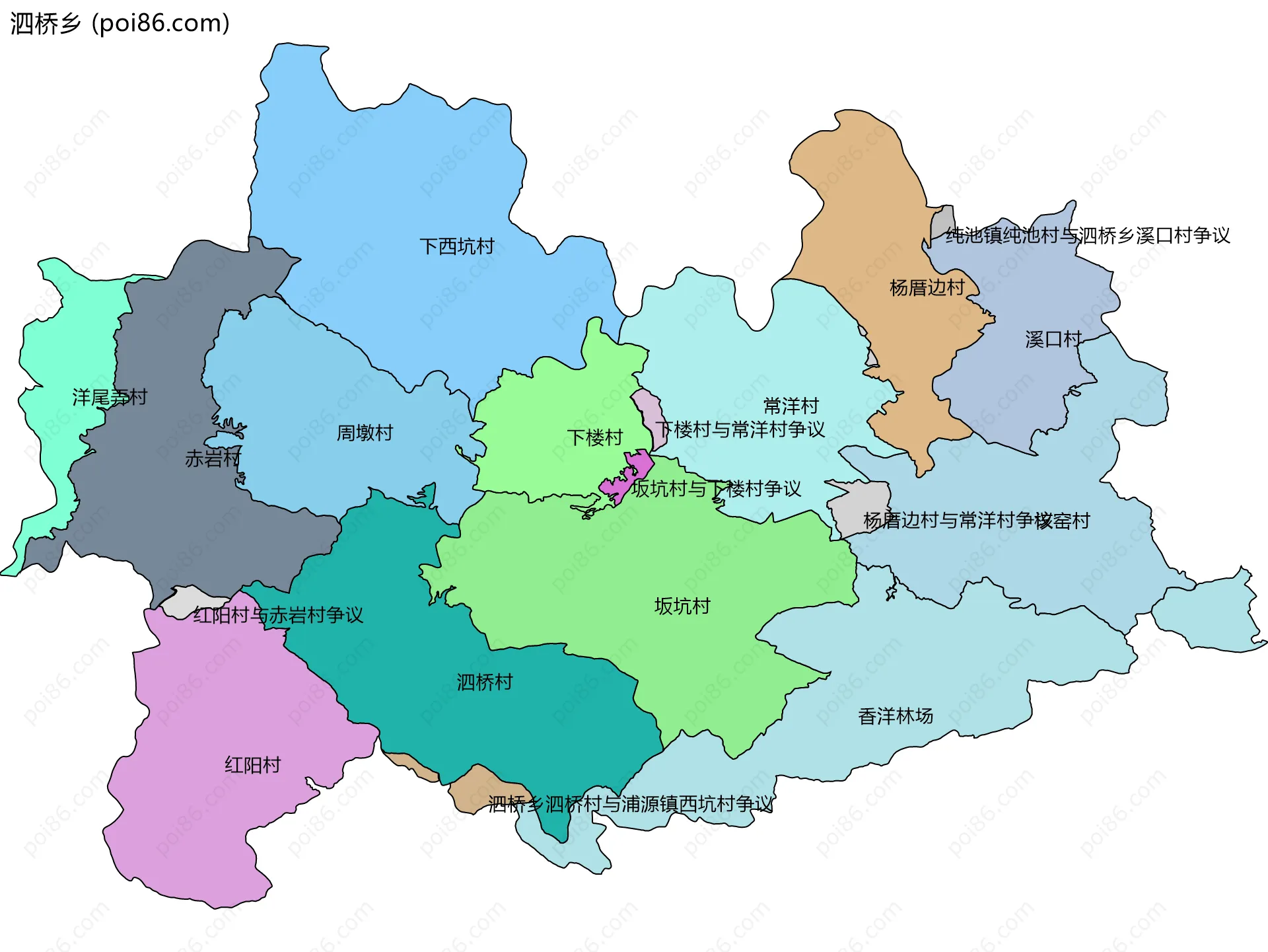 泗桥乡边界地图(五级行政区划)