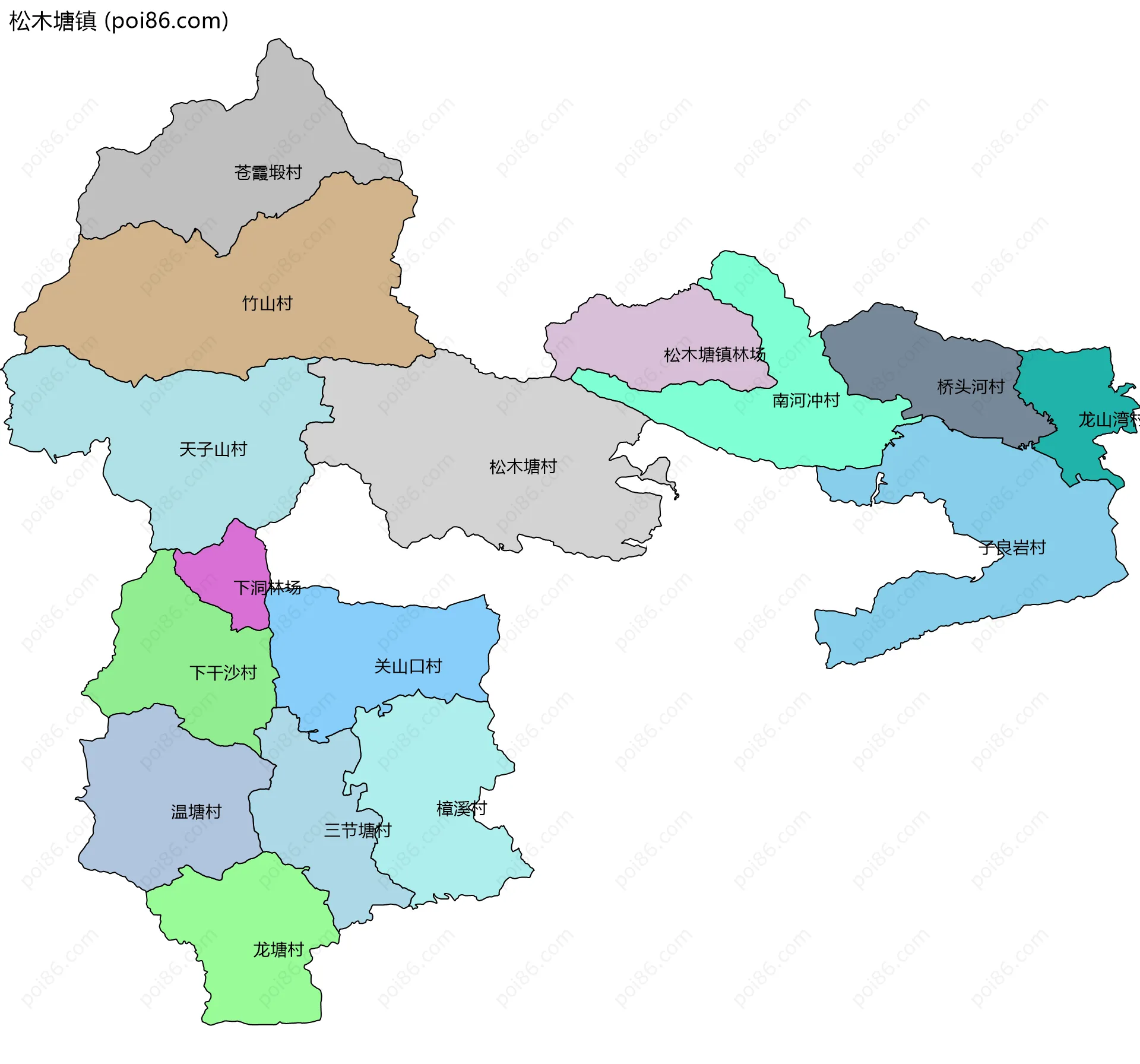 松木塘镇边界地图(五级行政区划)