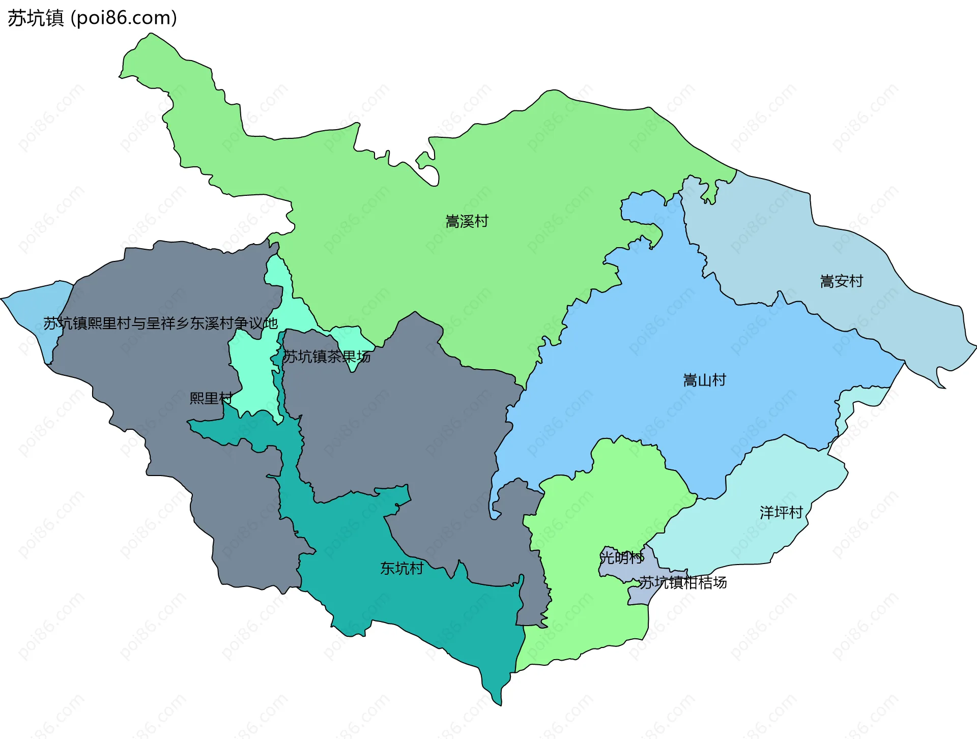 苏坑镇边界地图(五级行政区划)