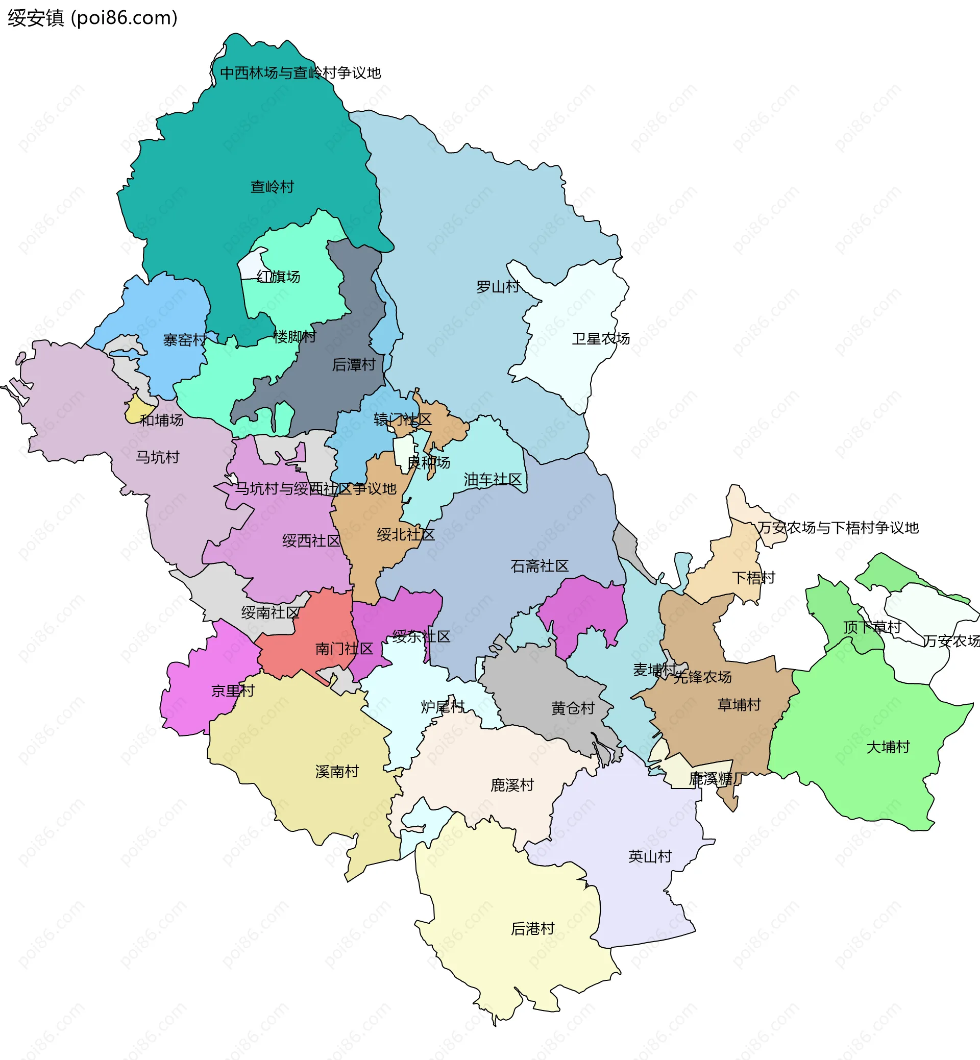 绥安镇边界地图(五级行政区划)